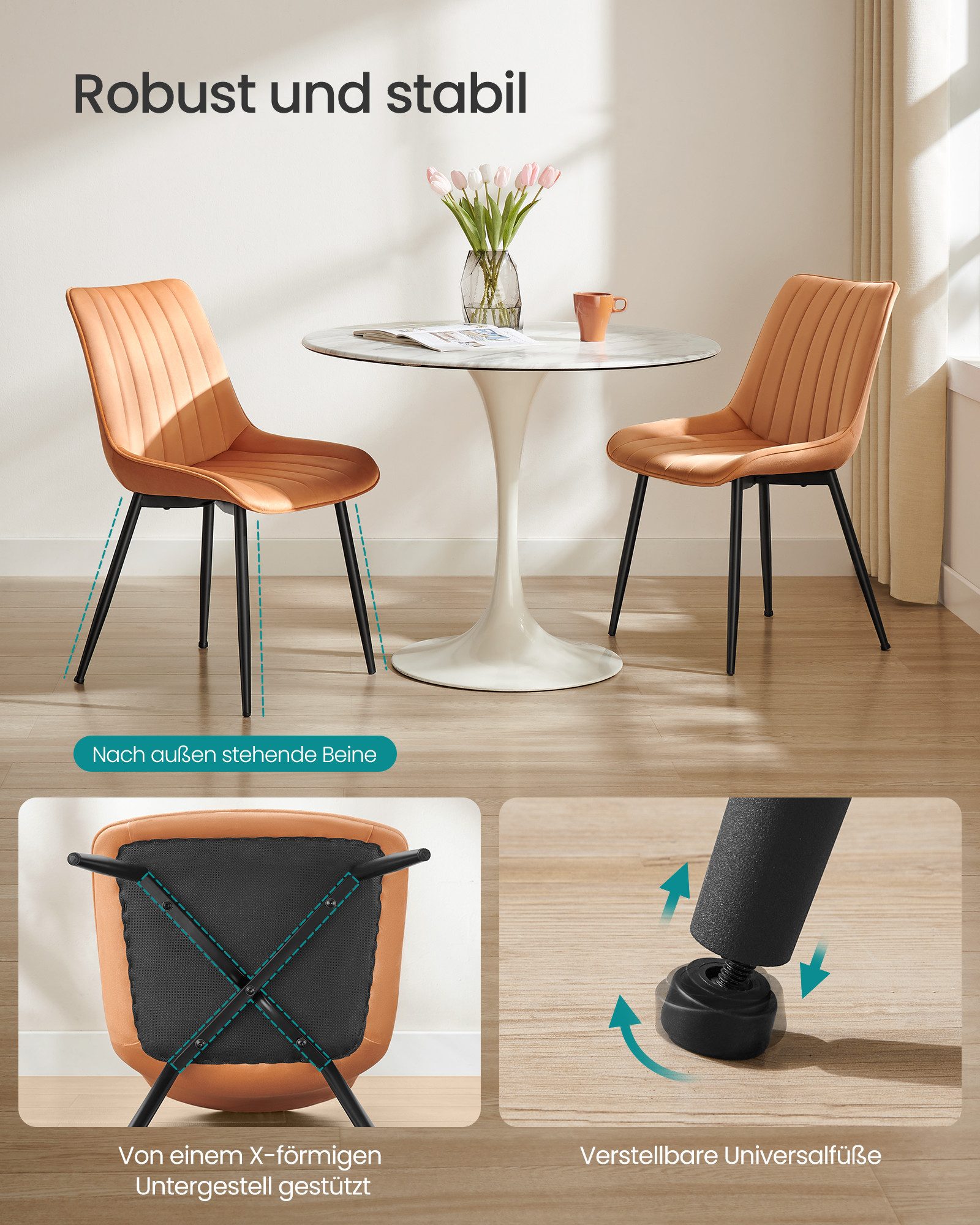 SONGMICS Esszimmerstuhl (2 St), Küchenstuhl, Samt,Polsterstuhl, günstig online kaufen