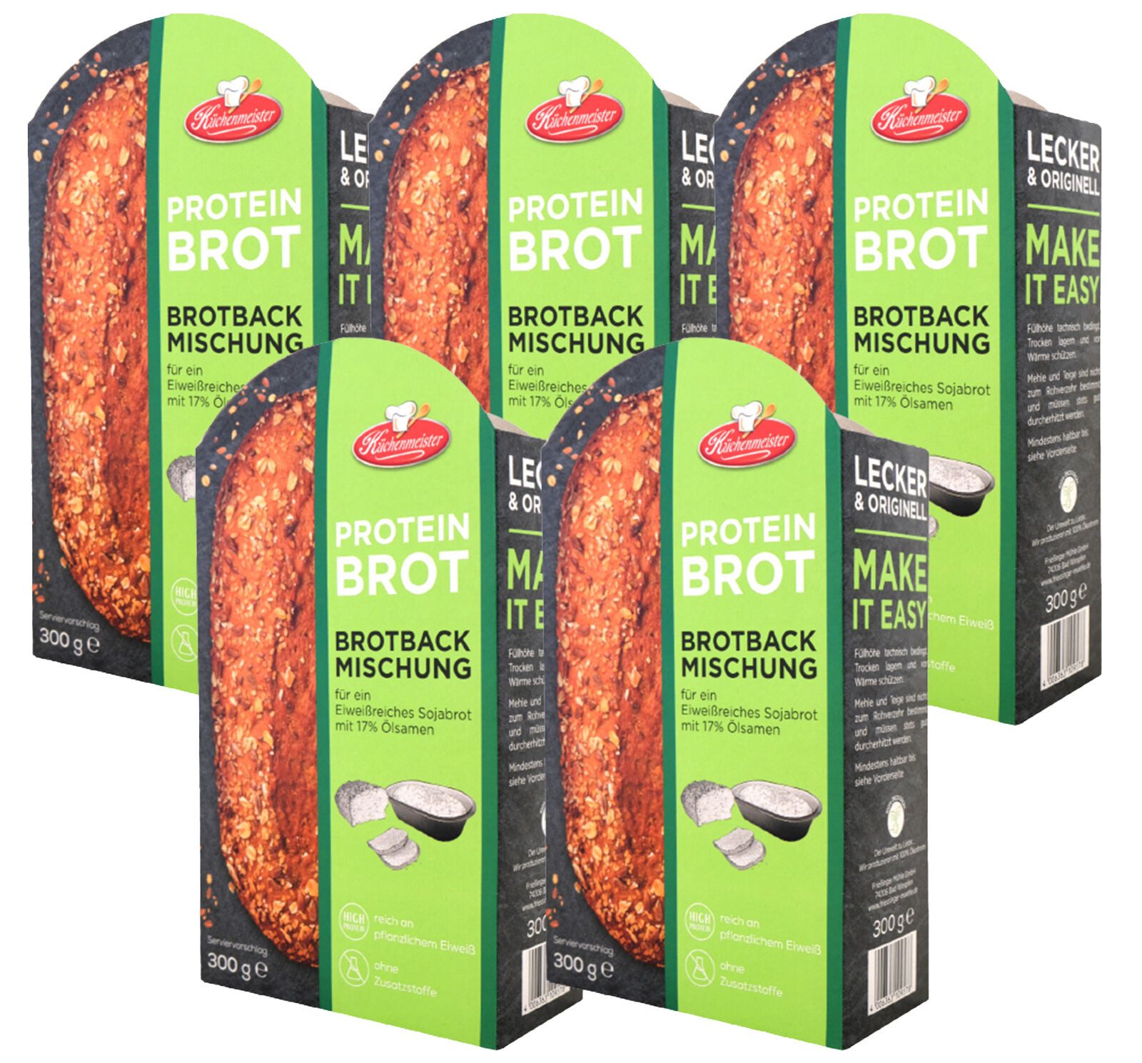 Bielmeier Backmischung Proteinbrot 5 Stück á 300 g Küchenmeister, 1 x 1500 g, Made in Baden-Württemberg (SET313011)