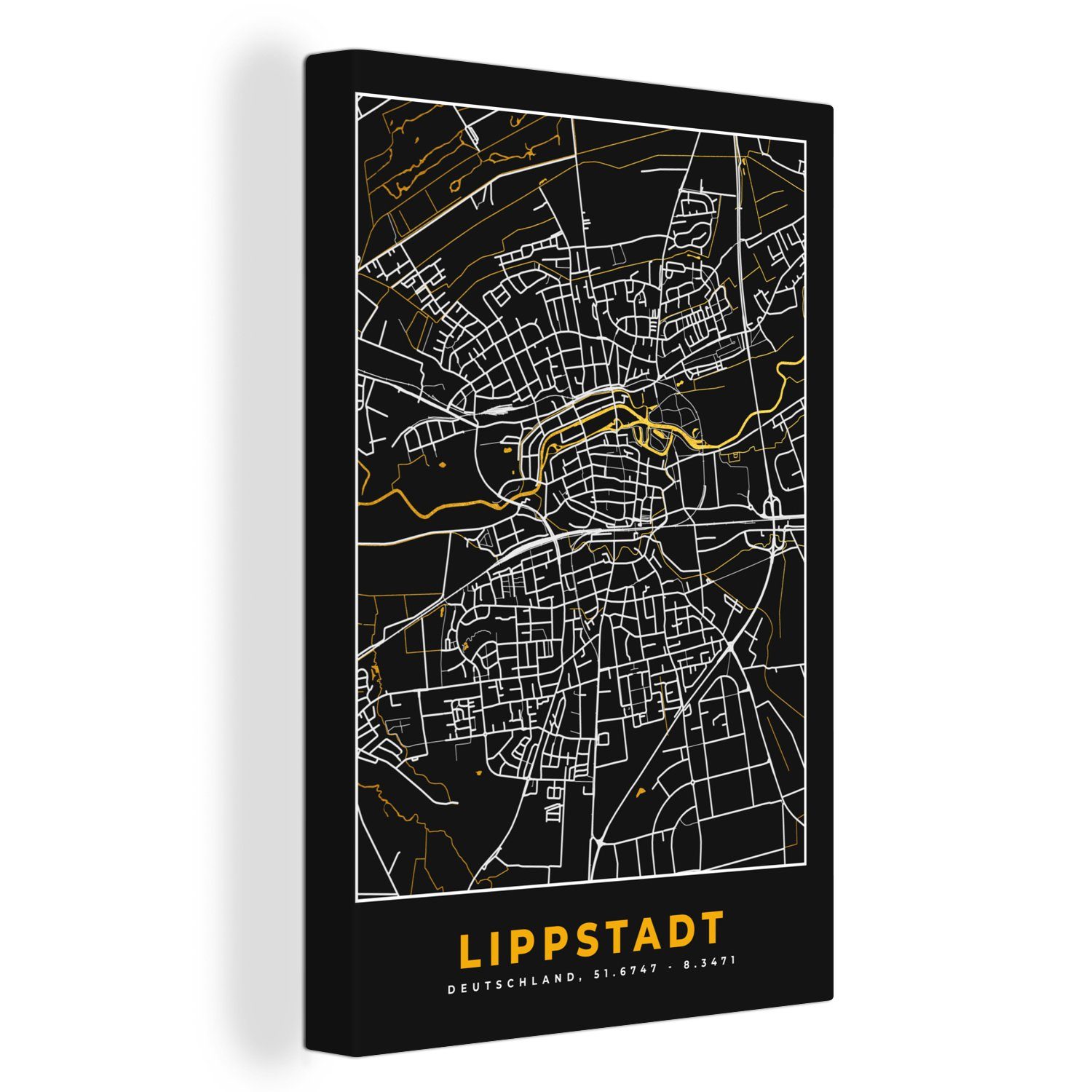 OneMillionCanvasses® Gold Deutschland bespannt cm - Lippstadt Gemälde, - Leinwandbild (1 Karte, fertig Leinwandbild 20x30 St), Stadtplan inkl. - Zackenaufhänger, -