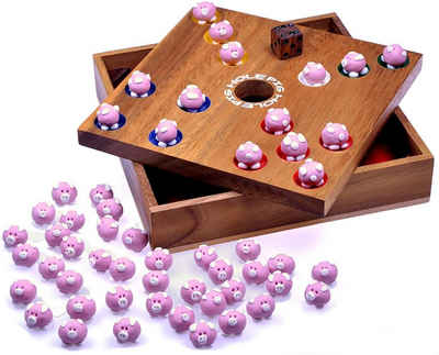 Logoplay Holzspiele Spiel, Pig Hole für 2 bis 6 Spieler - Spielfeld 18 x 18 cm - inkl. 60 Schweinchen Holzspielzeug