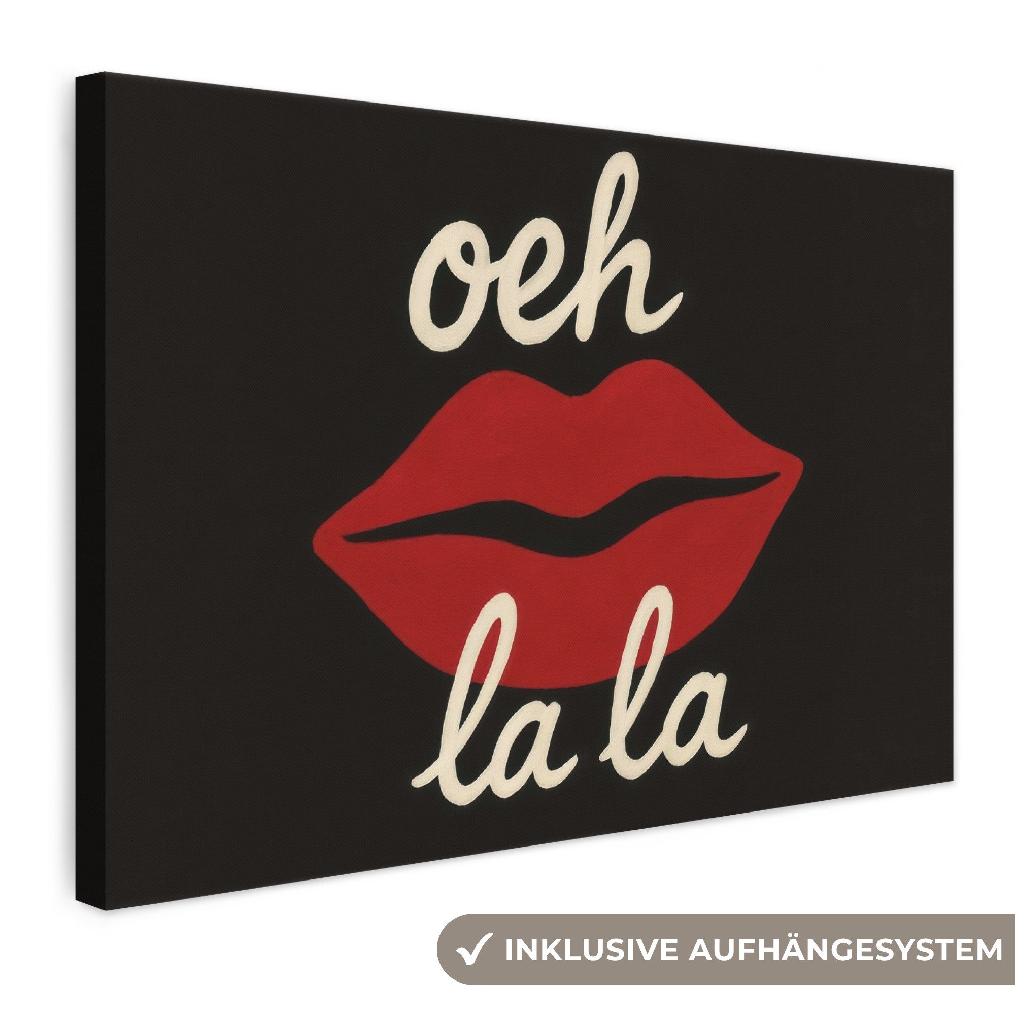 OneMillionCanvasses® Leinwandbild Lippen - Rot - Zitat, Fotodruck (1 St), Leinwand Bilder Klein, Wand Dekoration Aesthetic 30x20 cm