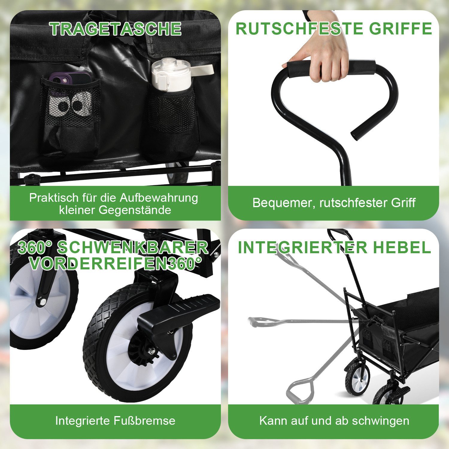 Clanmacy Bollerwagen Bollerwagen Faltbarer mit Dach Handwagen Transportwagen Schwarz, mit Dach – Bild 5 von 5