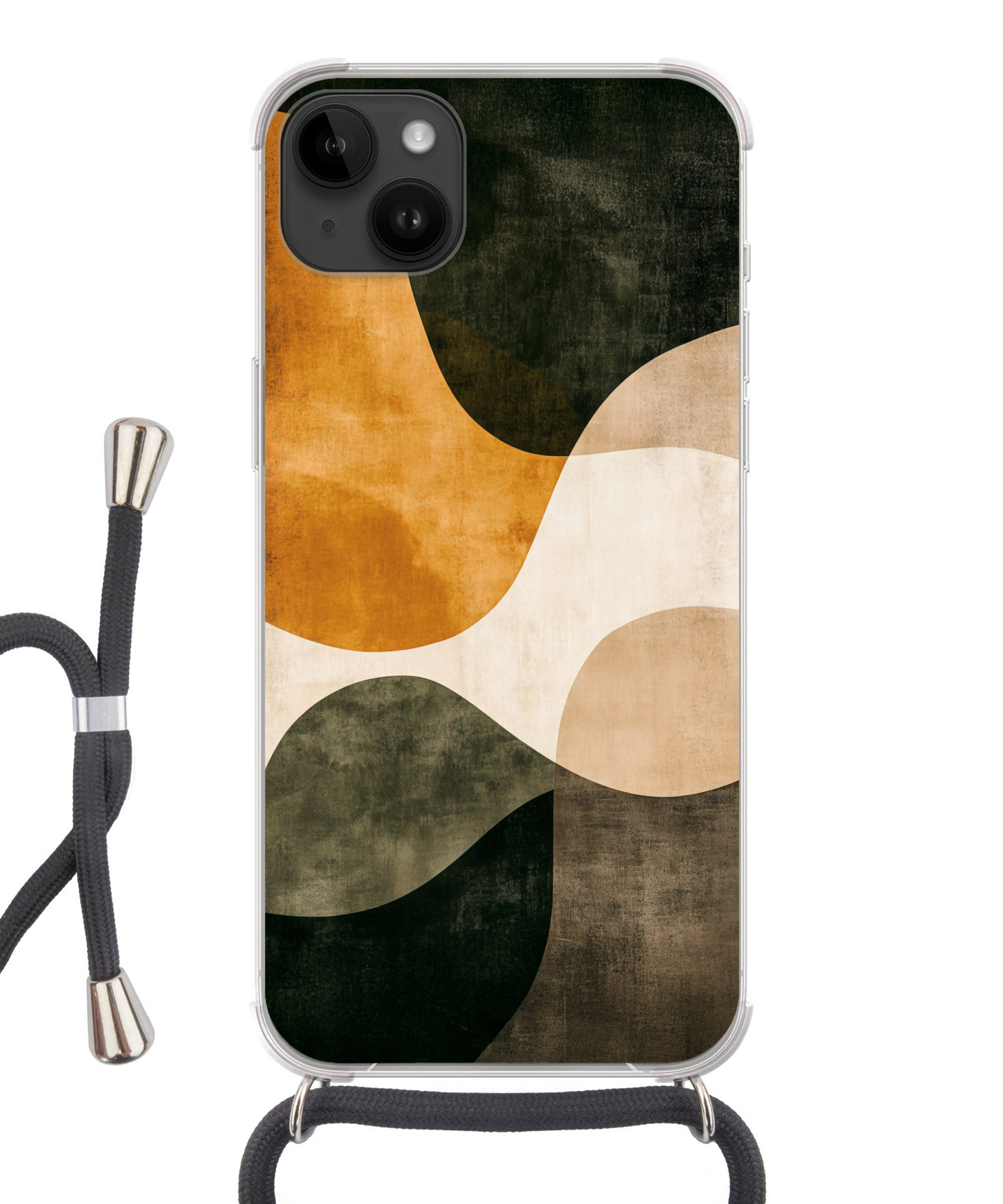 MuchoWow Handyhülle für Apple iPhone 14 Max Formen - Ockergelb - Abstrakt, Tragbare Handyhüllen mit Kette zum umhängen, Handykette Handyband