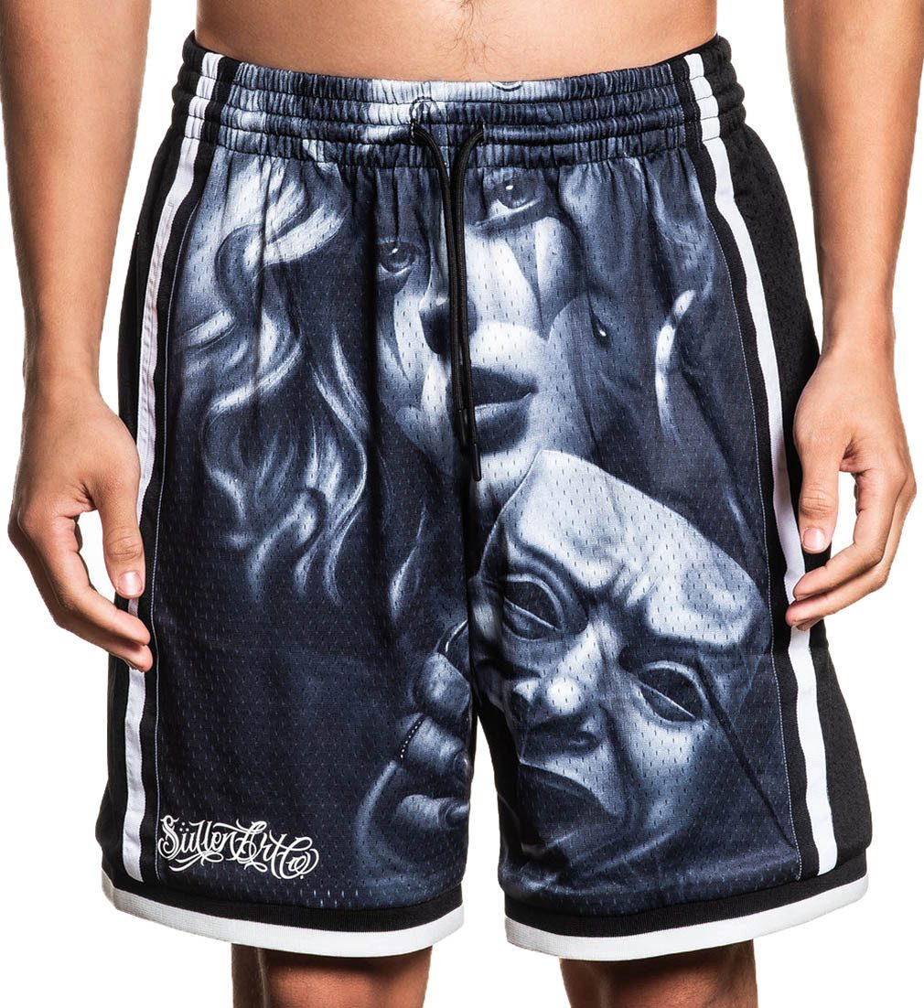 Sullen Clothing Trainingsshorts Clowning Mesh Basketball Tattoo Maske Kurze Hose