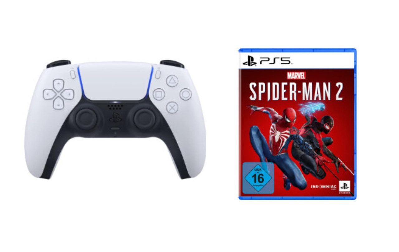 Playstation PS5 Controller weiß inkl. Spider-Man 2 PS5 DualSense Wireless-Controller (Spiele-Set, inkl. Spider-Man 2)