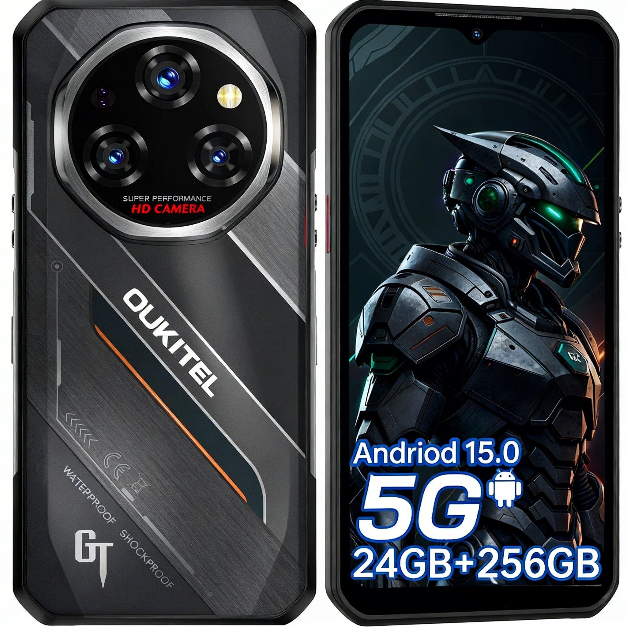 OUKITEL WP62 5G Outdoor Handy, 11000mAh Akku, IP68/IP69K Rugged Smartphone (6.6 Zoll, 256 GB Speicherplatz, 108 MP Kamera, FHD+120Hz Display, Android15, 24GB RAM + 256GB ROM)