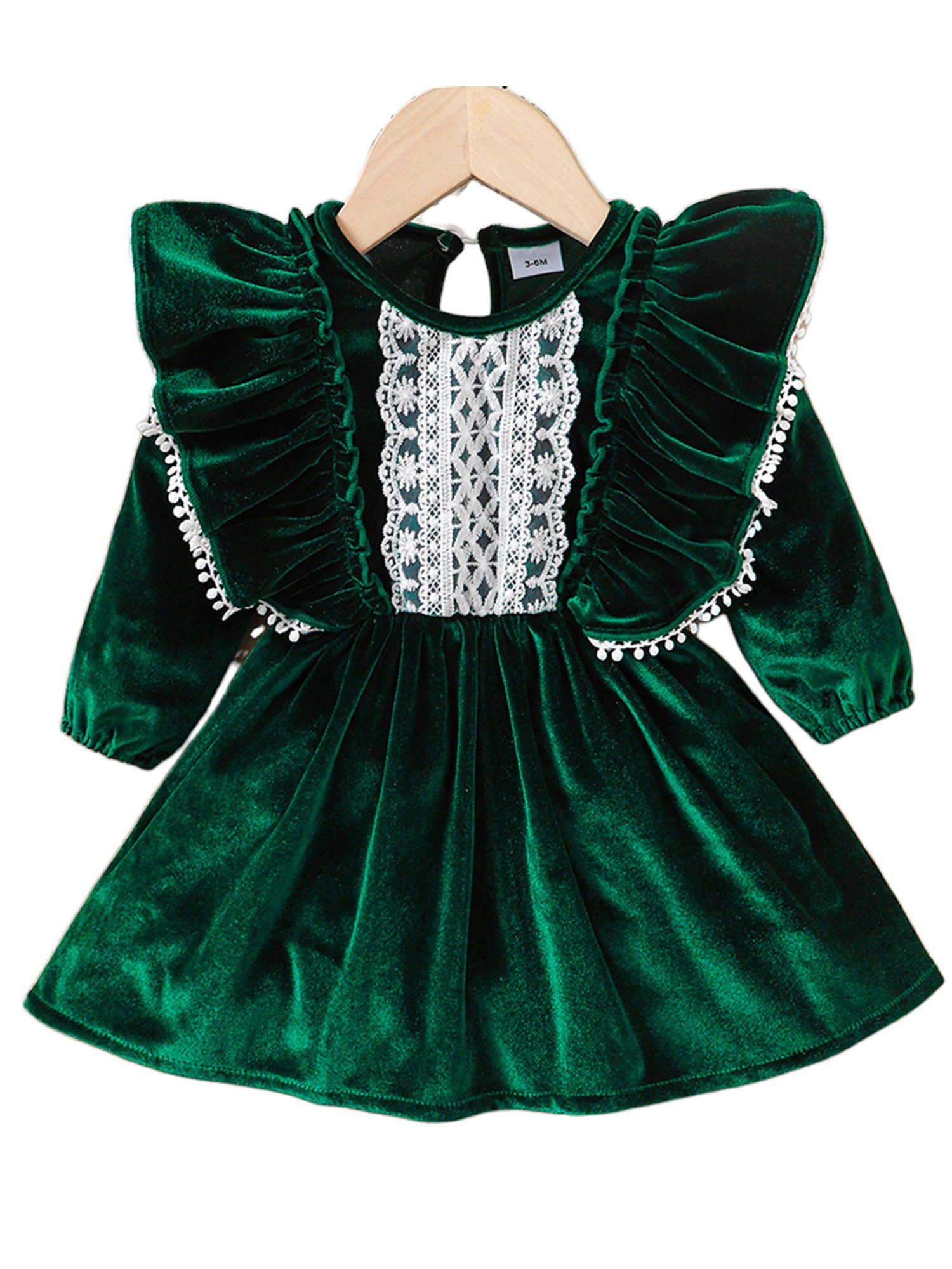 Spitzen Samt Baby Partykleid, LAPA Monate 3–24 aus Kleid Partykleid Baby für Rüschen Mädchen Mädchen Geburtstagsgeschenk mit Grün Langärmliges (1-tlg)