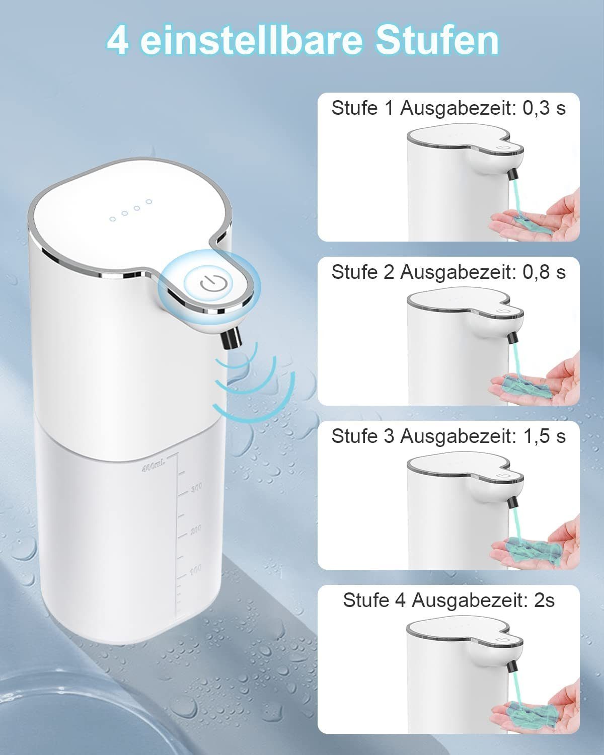 4 zggzerg (1-tlg), 400ml einstellbare 400ml Wandbefestigung mit Seifenspender Wiederaufladbar Stufen,