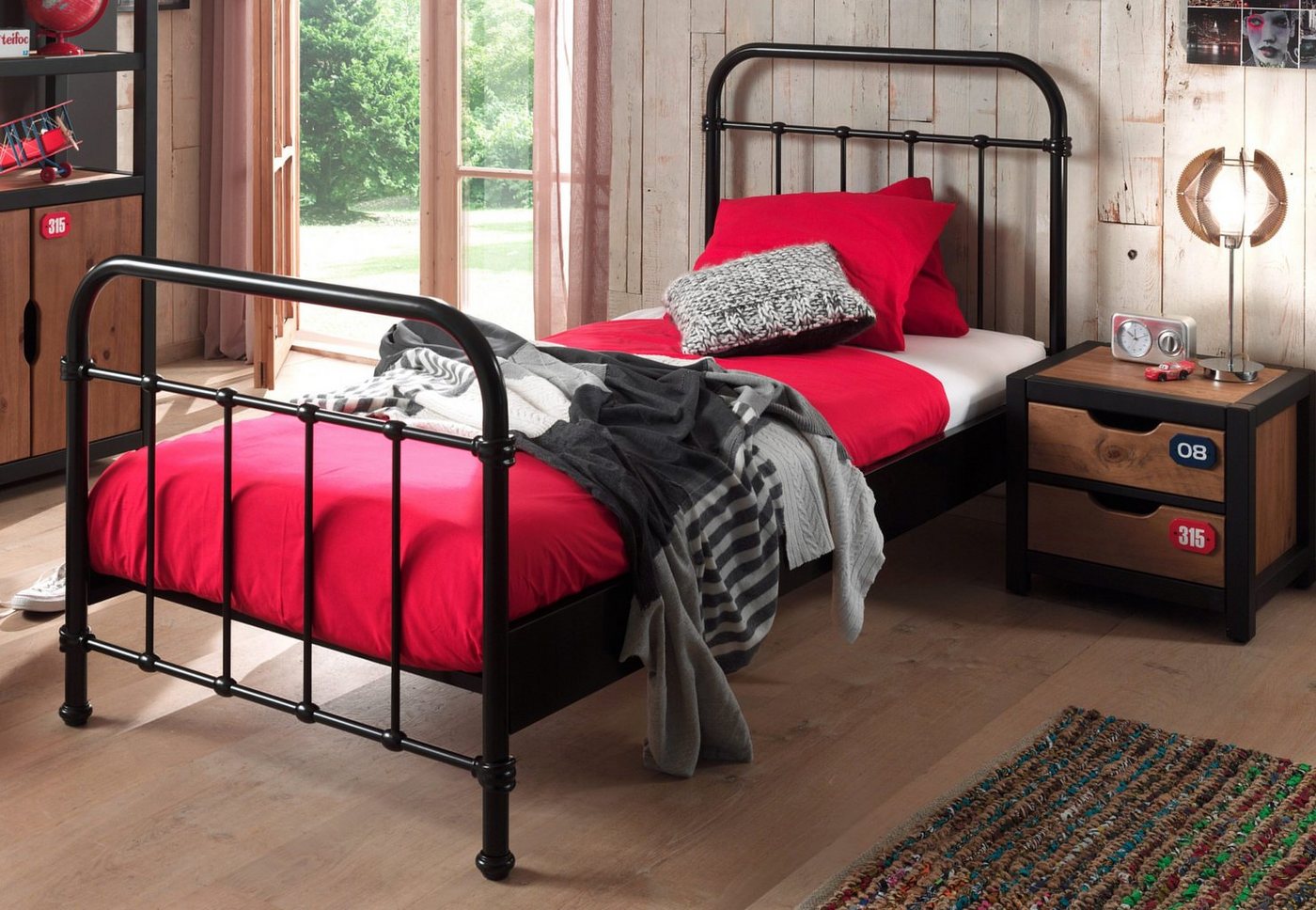 Vipack Einzelbett New York, Bettgestell Metall, pulverbeschichtet, in zeitlosem Design (H/T ca. 100x210cm, inkl. Lattenrost, sehr stabil gebaut), zwei Breiten und mehrere Farben zu Auswahl