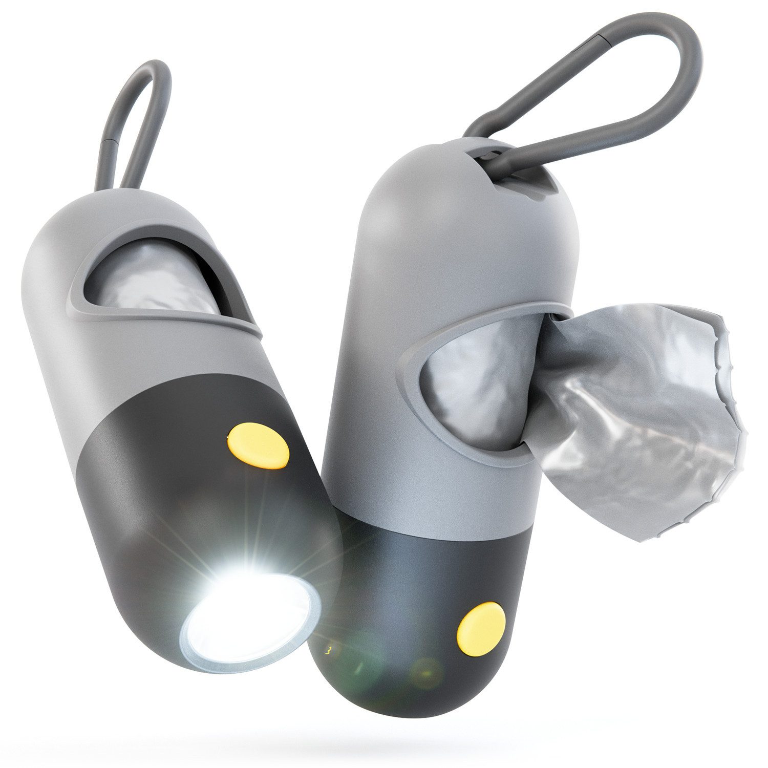 Hundekotbeutel 2x Kotbeutelspender mit Taschenlampe & Karabinerhaken - 30 Beutel