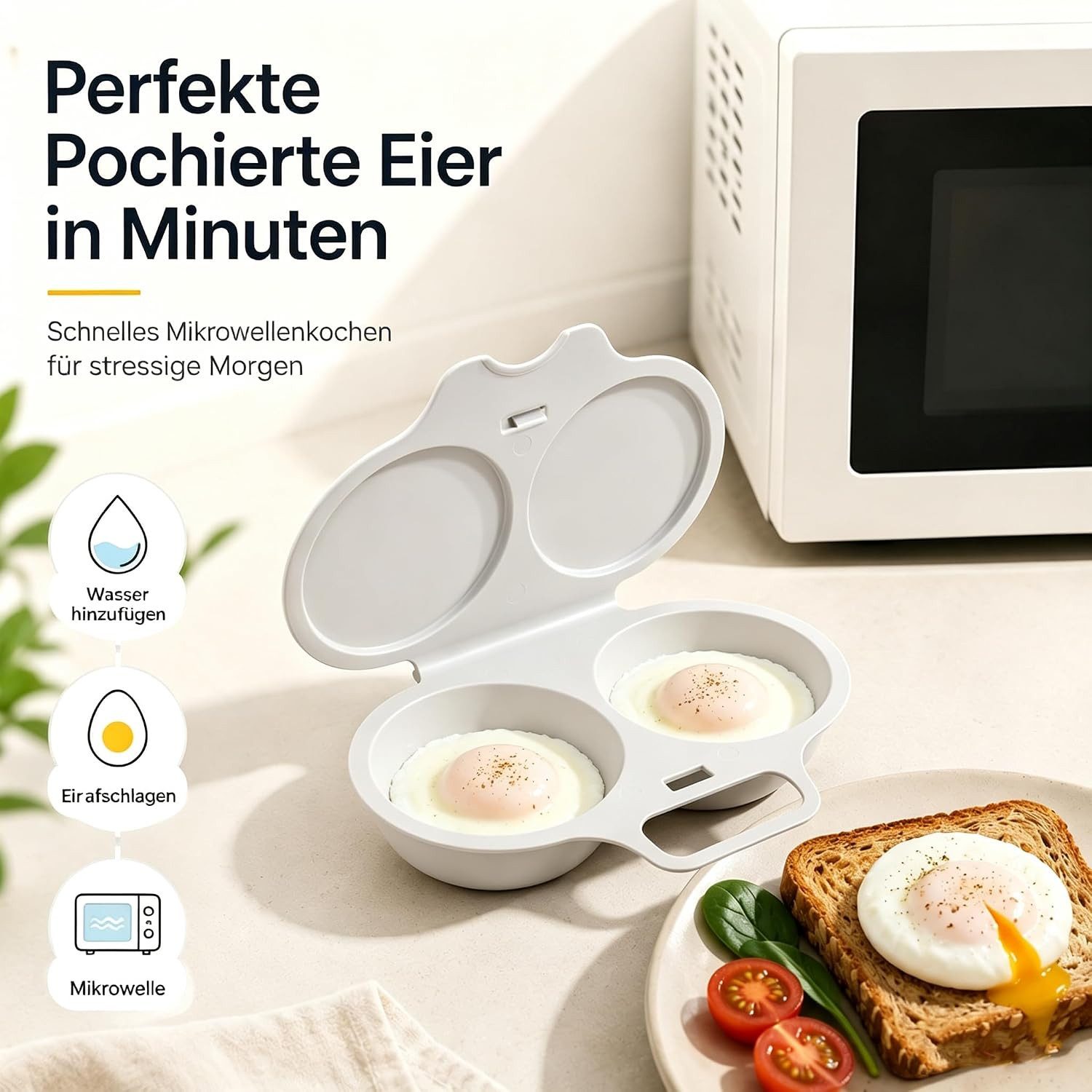 FELIXLEO Eierkocher Eierkocher Mikrowelle 4 Stück für 2 Eier Dunkelgrau – Bild 2 von 5