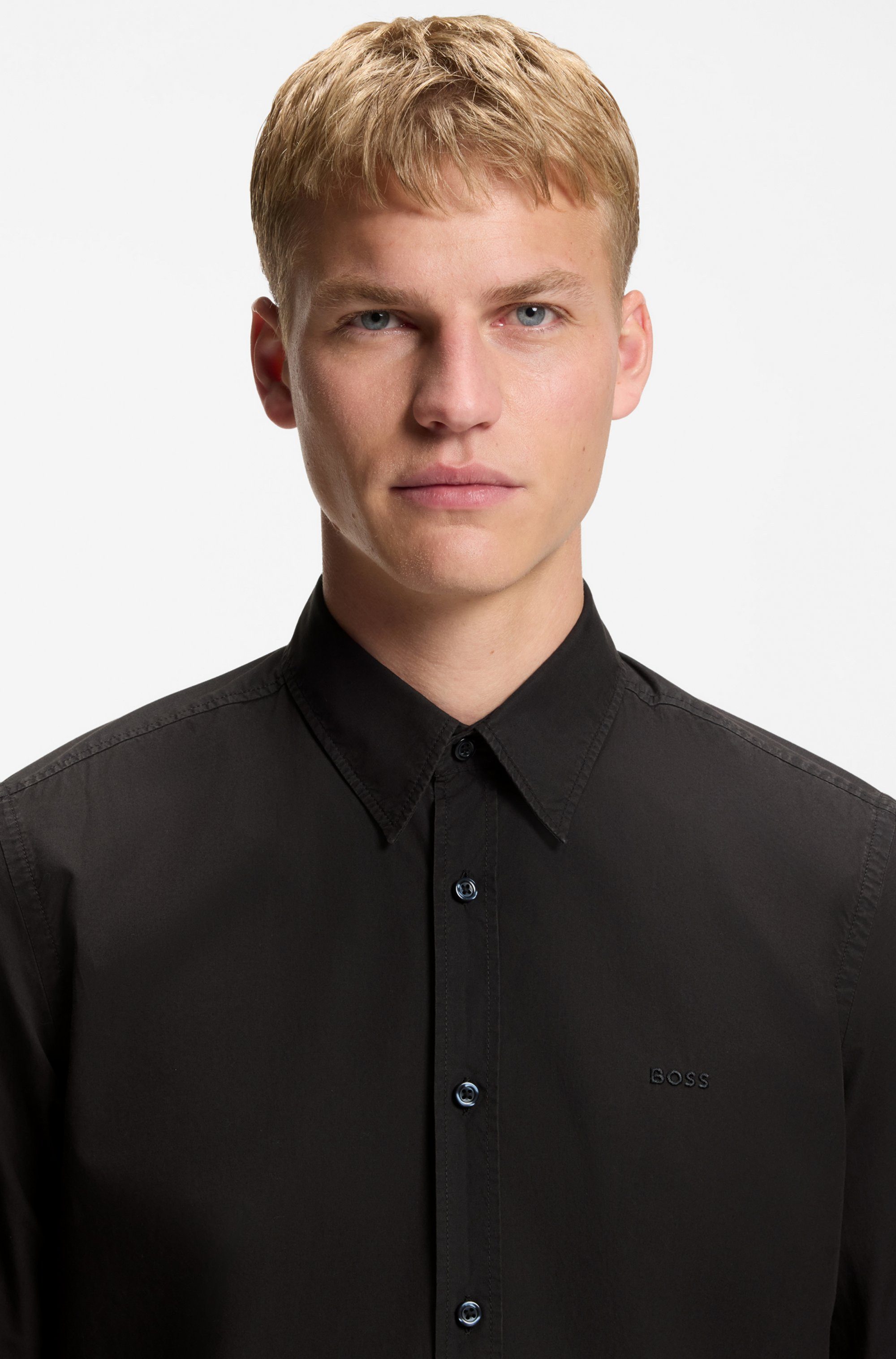 BOSS ORANGE Langarmhemd Relegant Regular Fit Baumwolle mit BOSS Stickerei und klassischem Kent Kragen