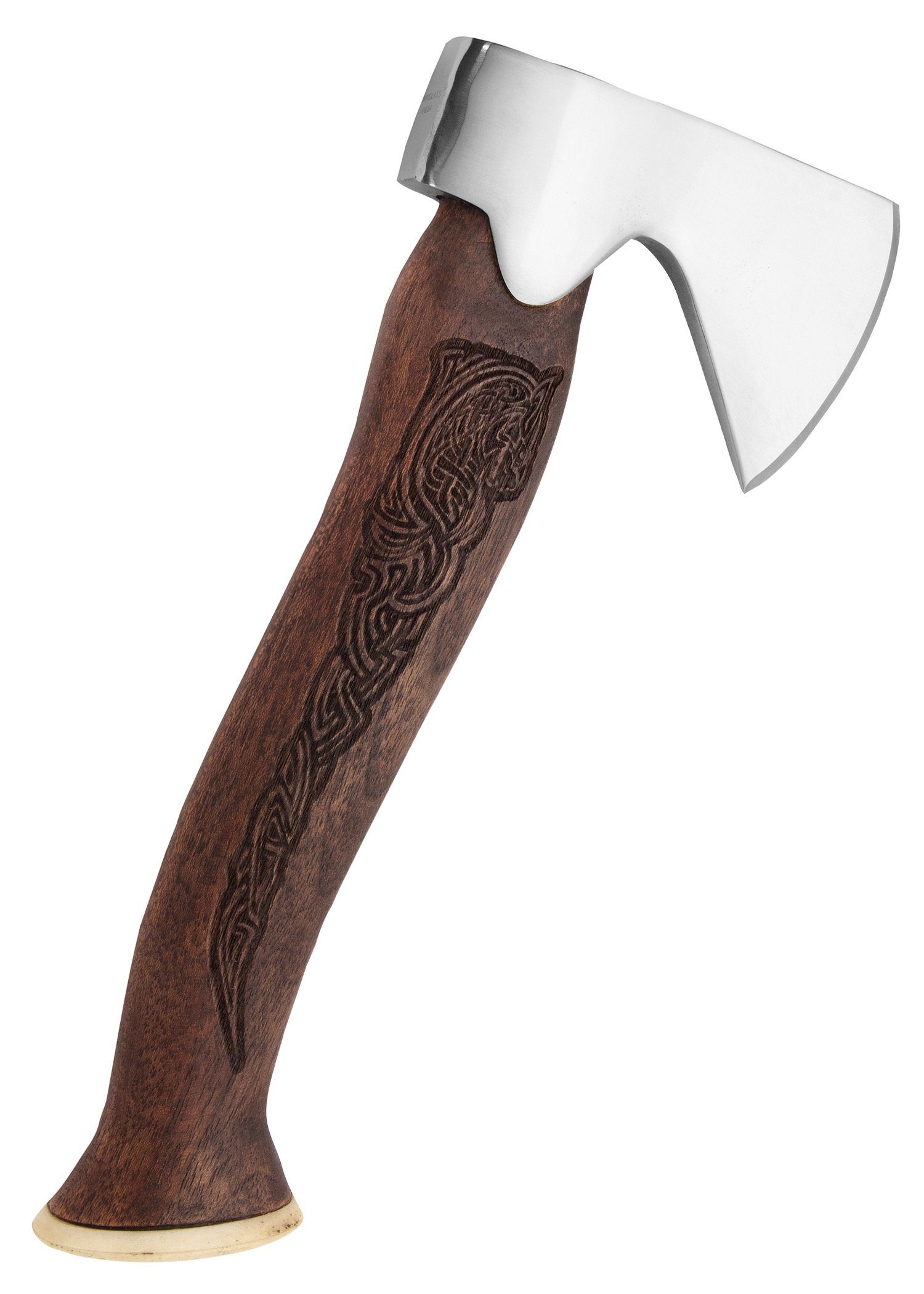 Battle Merchant Universalaxt Wikinger Jagdbeil mit verziertem Holz Griff in Braun, 305 g