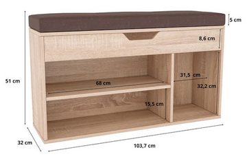 Feldmann-Wohnen Schuhbank 1306 (1306, 1-St., Schuhbank), 104x32x51cm Sonoma Eiche Strukturstoff braun