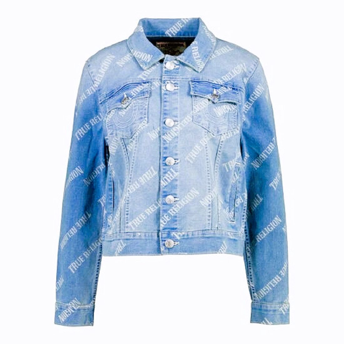 True Religion Jeansjacke True Religion Jeans AOP RELAXED TRUCKER JEANS JACKE DAMEN mit Stehkragen