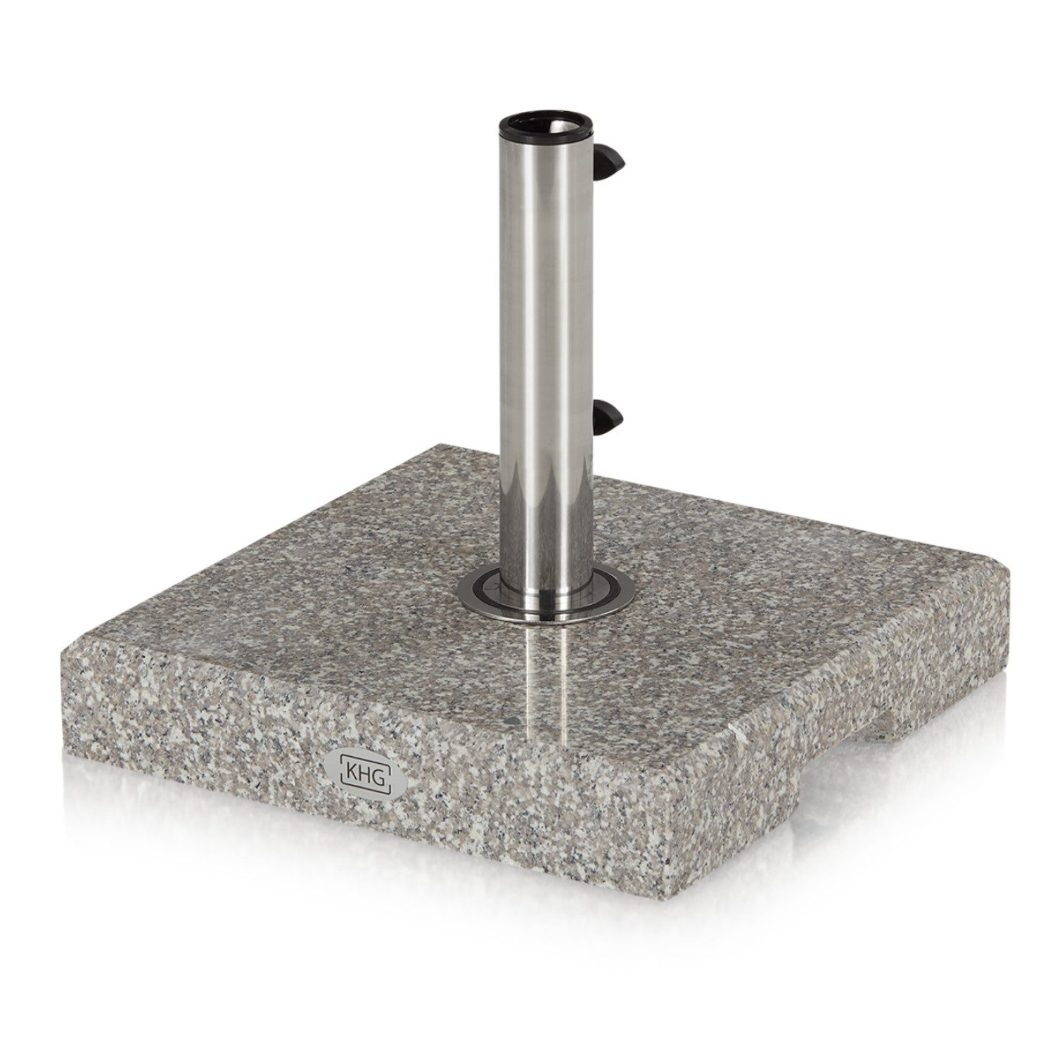KHG Betonschirmständer Sonnenschirmständer aus Granit grau quadratisch, 4 tlg., mit Einsätzen für alle gängigen Schirmgrößen 26 - 33 - 38 mm