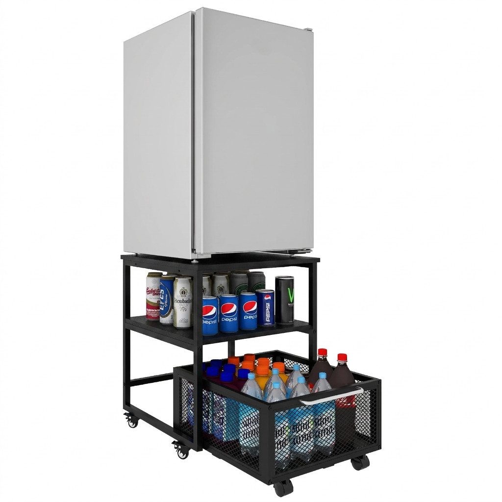 PUNCIA Beistelltisch mit Rollen und Metallkorb, 3-Stüfiger Kühlschrankständer, 50x50x60cm (1-St), Rollwagen mit Schublade, Küchenorganizer-Set