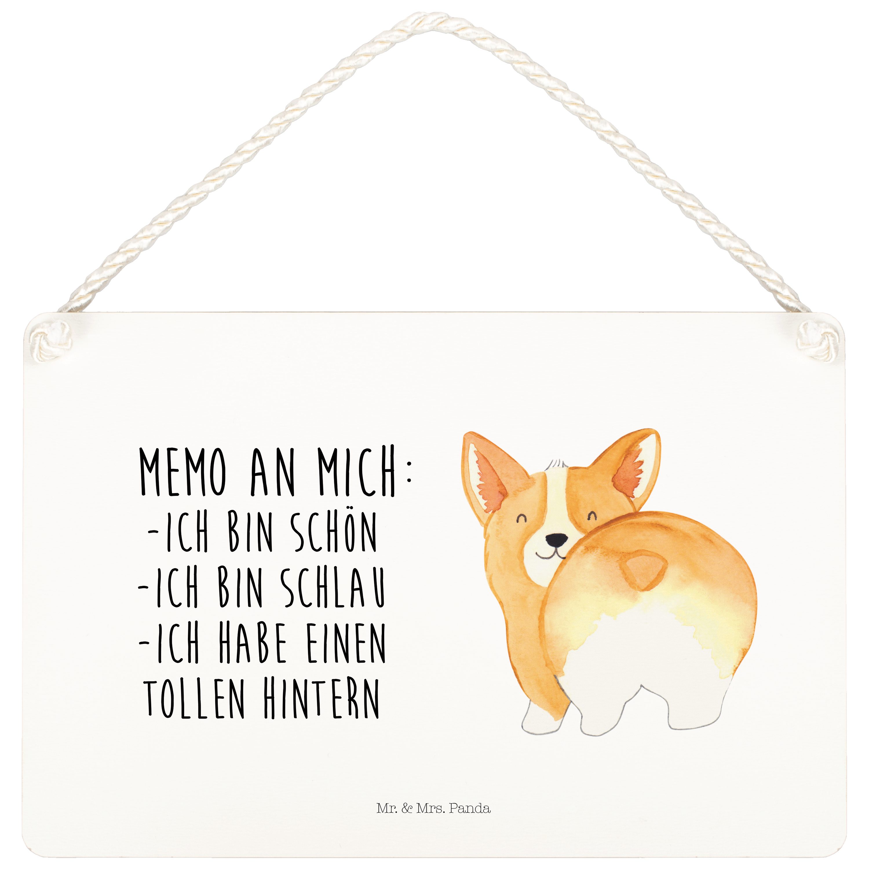 Hinweisschild Corgie Po - Weiß - Geschenk, Holzschild, Hundebesitzer, Türschild, Mo