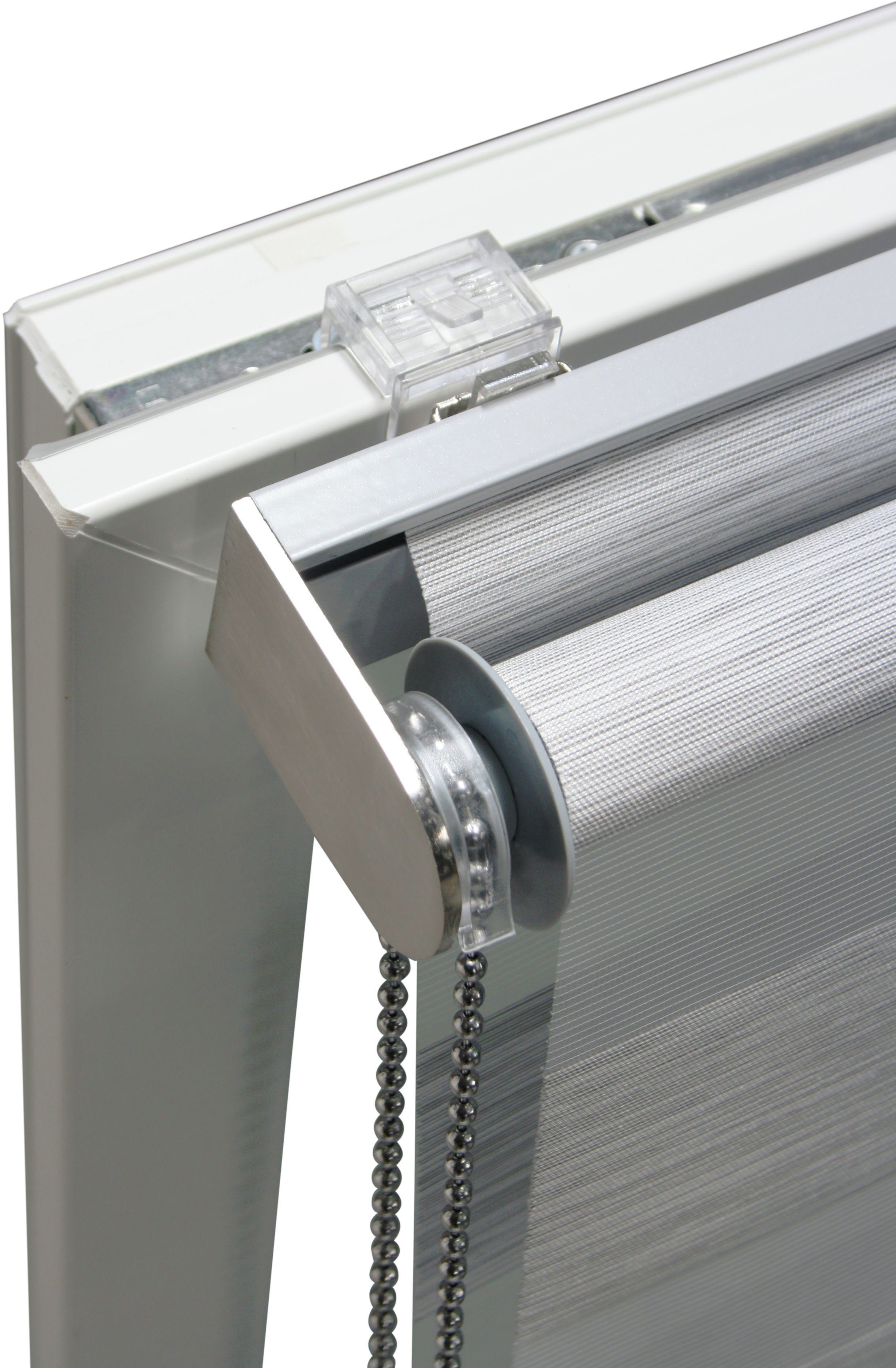 Doppelrollo de luxe, GARDINIA, halbtransparent, mit Bohren/ohne Bohren, freihängend, Klemm- oder Schraubmontage, hochwertiges Gesamtkonzept mit silbernen Metallkomponenten