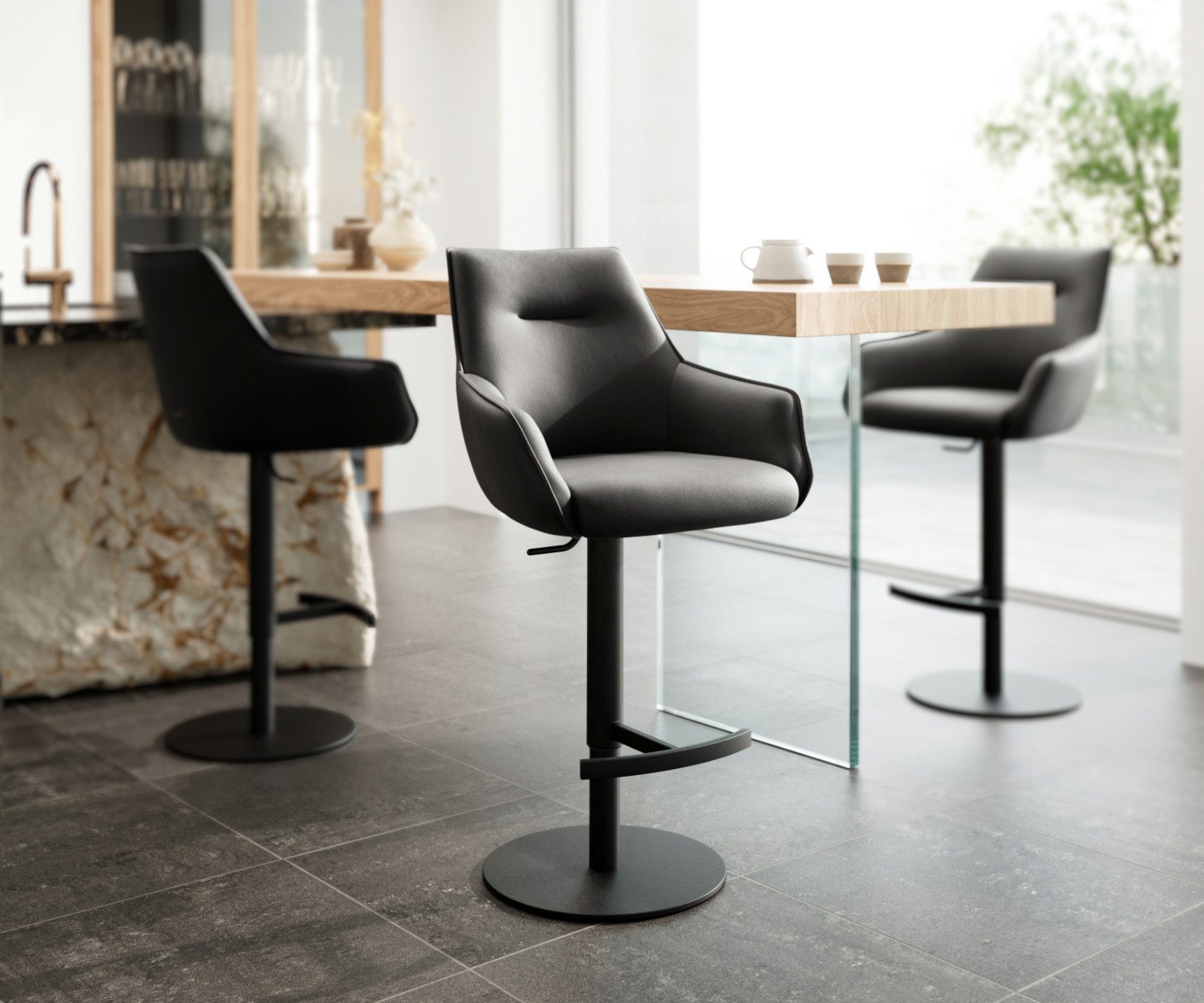 DELIFE Barhocker Alja-Flex, Drehfuß höhenverstellbar Metall Schwarz Echt-Le günstig online kaufen