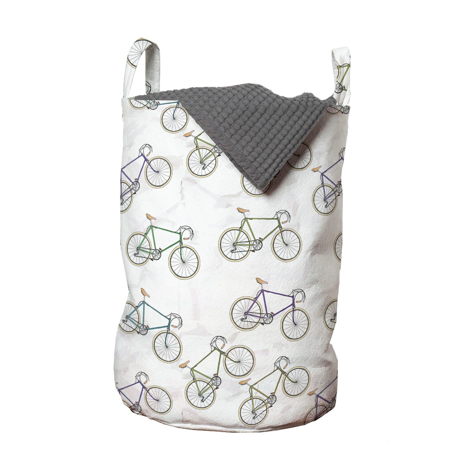 Abakuhaus Wäschesäckchen Wäschekorb mit Griffen Kordelzugverschluss für Waschsalons, Gedeckte Farben Retro-Motiv Fahrrad