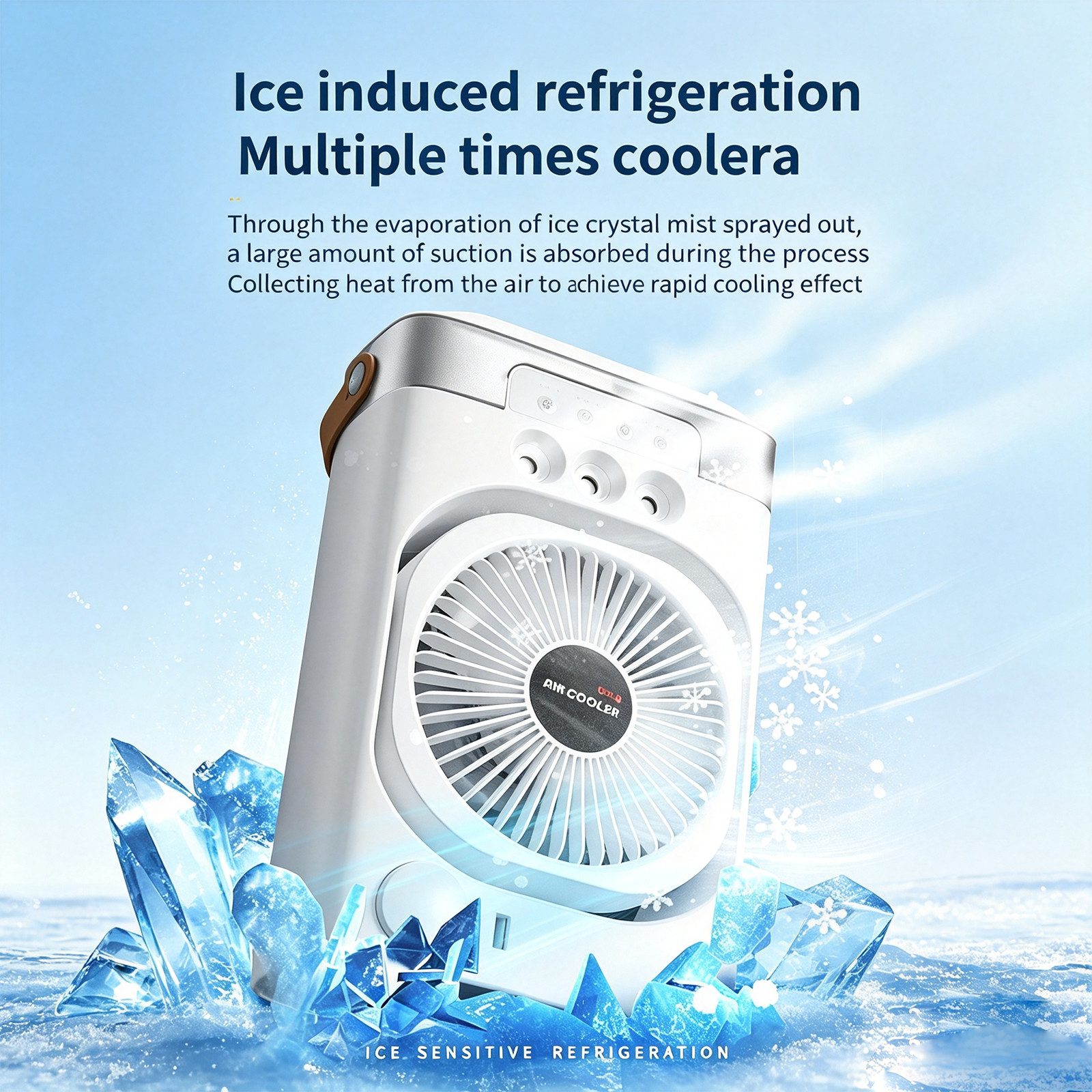 MOPUEA Ventilatorkombigerät 2-in-1 Luftkühler mit Sprühnebel 600ml 3Stufen LED-Licht Timer, Sprühnebel, 7 Farben, 3 Windstufen, Timer und integrierter Tragegriff.