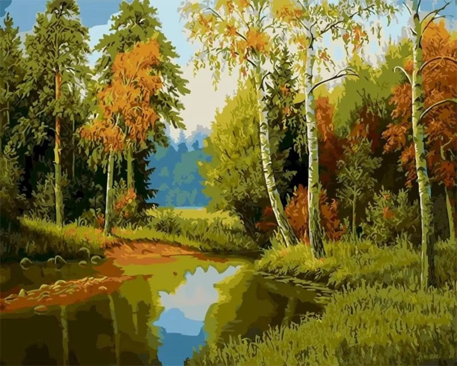 TPFLiving Kunstdruck OHNE RAHMEN, Landschaft Baum Malen nach Zahlen (Leinwandbild XXL), Farben: Farben: GrünGröße: 20x30cm