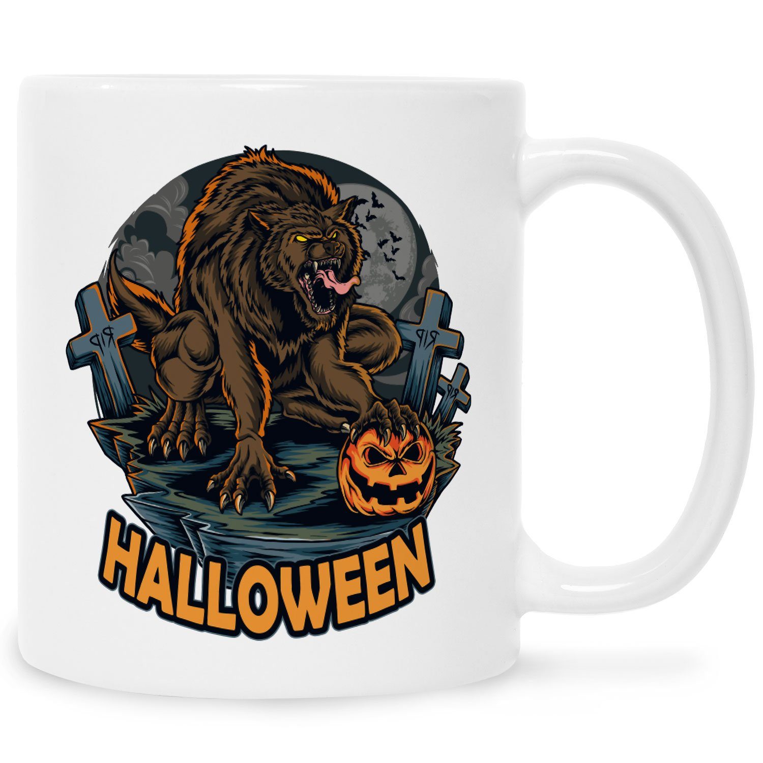 Motiv Halloween Schaurige - Werwolf Design Weiß GRAVURZEILE mit Geschenke zu Tasse -