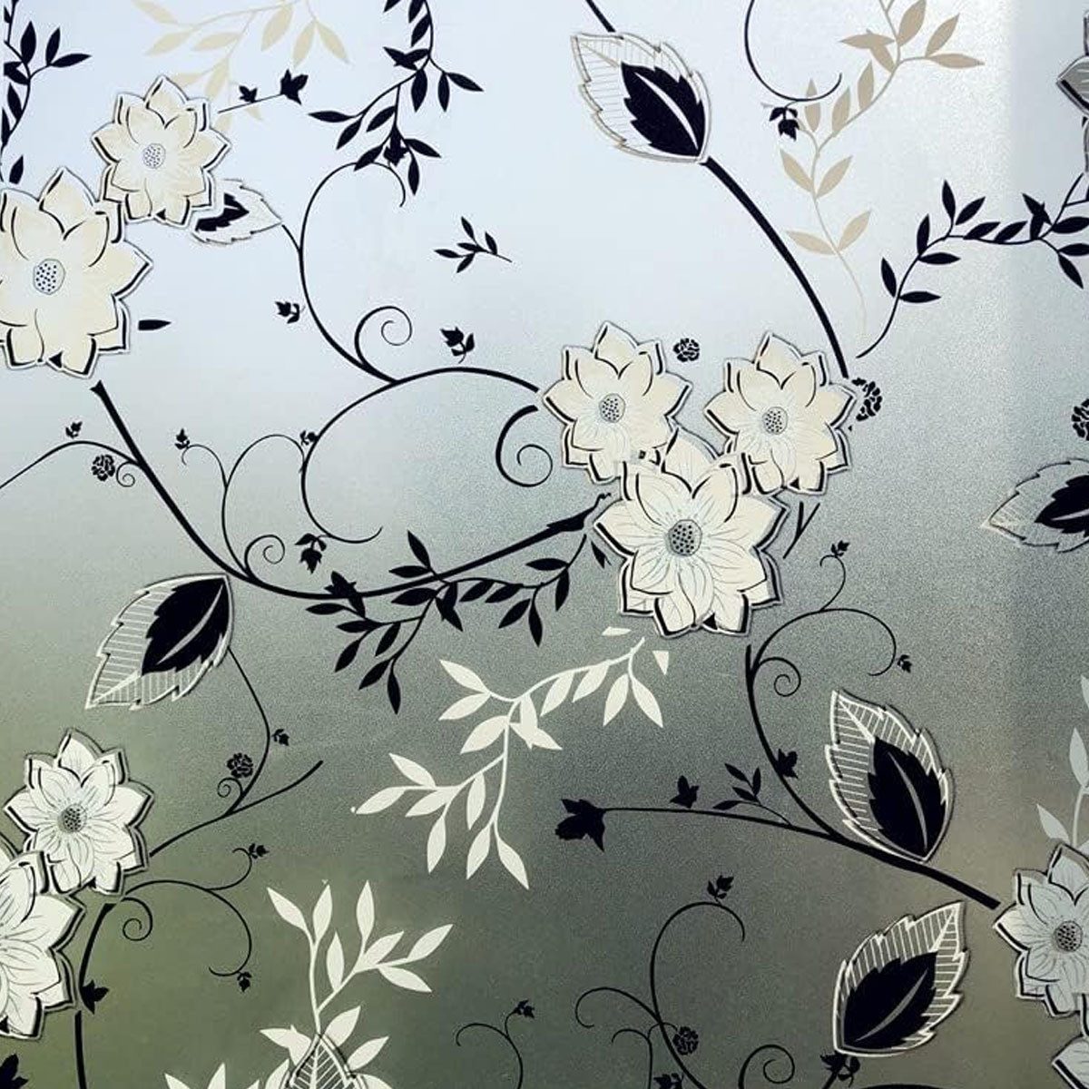 FELIXLEO Fensterfolie Fensterfolie Blickdicht Selbsthaftend Motiv Blume Deko 90x200cm