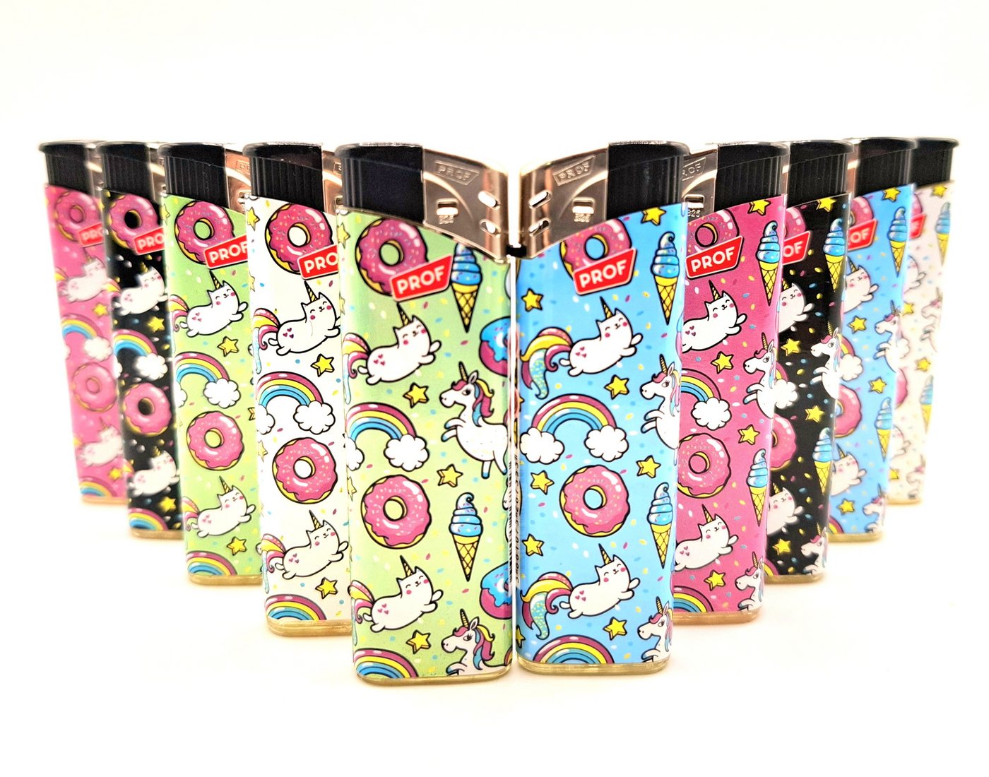 meytrade Feuerzeuge im Set, bunte Katzen Einhörner, Regenbogen Rainbow Unicorn (10-St), süße Feuerzeuge im Set in rosa pink