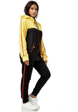 L.gonline Freizeitanzug Damen Jogginganzug, Sporthose und Kapuzenjacke, Streifenmuster, (Kapuzenjacke mit Reißverschluss, Hose, 2-tlg), mit Streifen