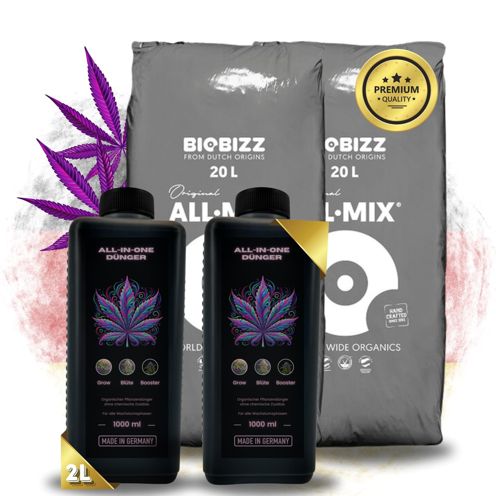 Spezialerde Dünger Set + BioBizz All Mix Grow Erde für Anzucht & Blüte Allmix