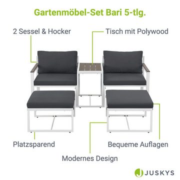 Juskys Gartenlounge-Set Bari, (5-tlg), Gartenmöbel Sofa, Set 5-teilig, Hocker, Tisch & Polster, Outdoor
