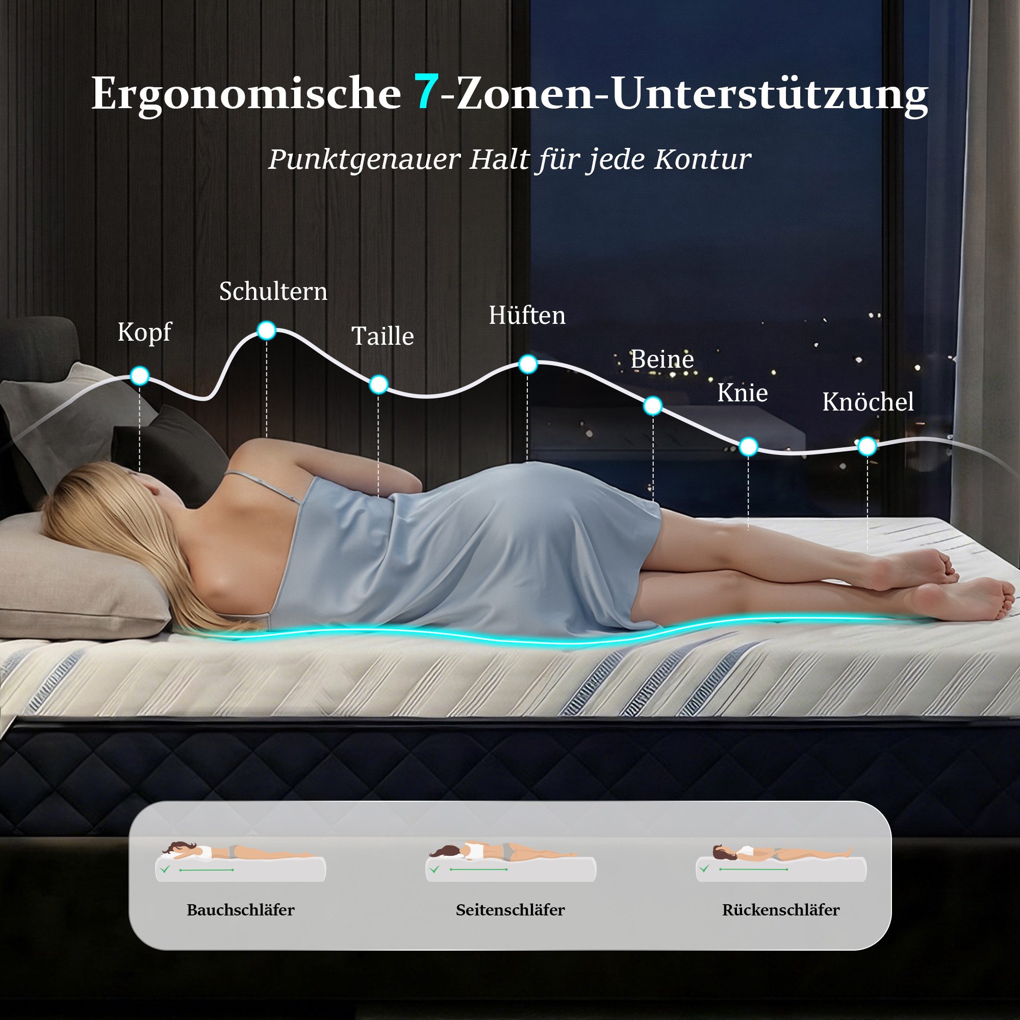 Klyvvo, Topper Matratzentopper H3/H4, mit waschbarem Bezug & Antirutsch, 7.5 cm hoch, Gel-Memory-Schaum, Bambuskohle-Schaum, Matratzenauflage passend für Schlafsofa und Boxspringbett