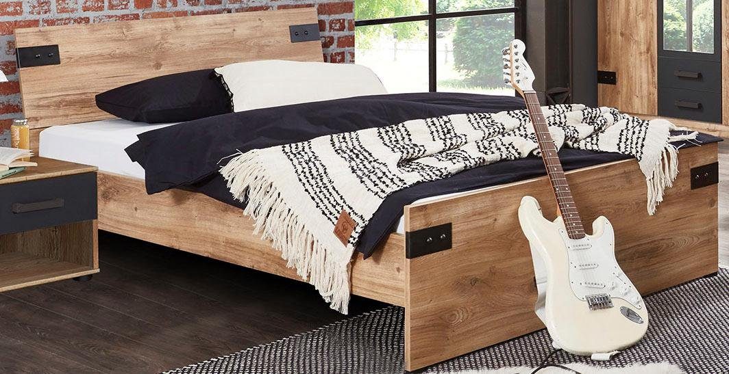 Wimex Bett Liverpool, 3 Breiten zur Auswahl, Made in Germany, mit rustikalen Metallbeschlägen im coolen Loft Style