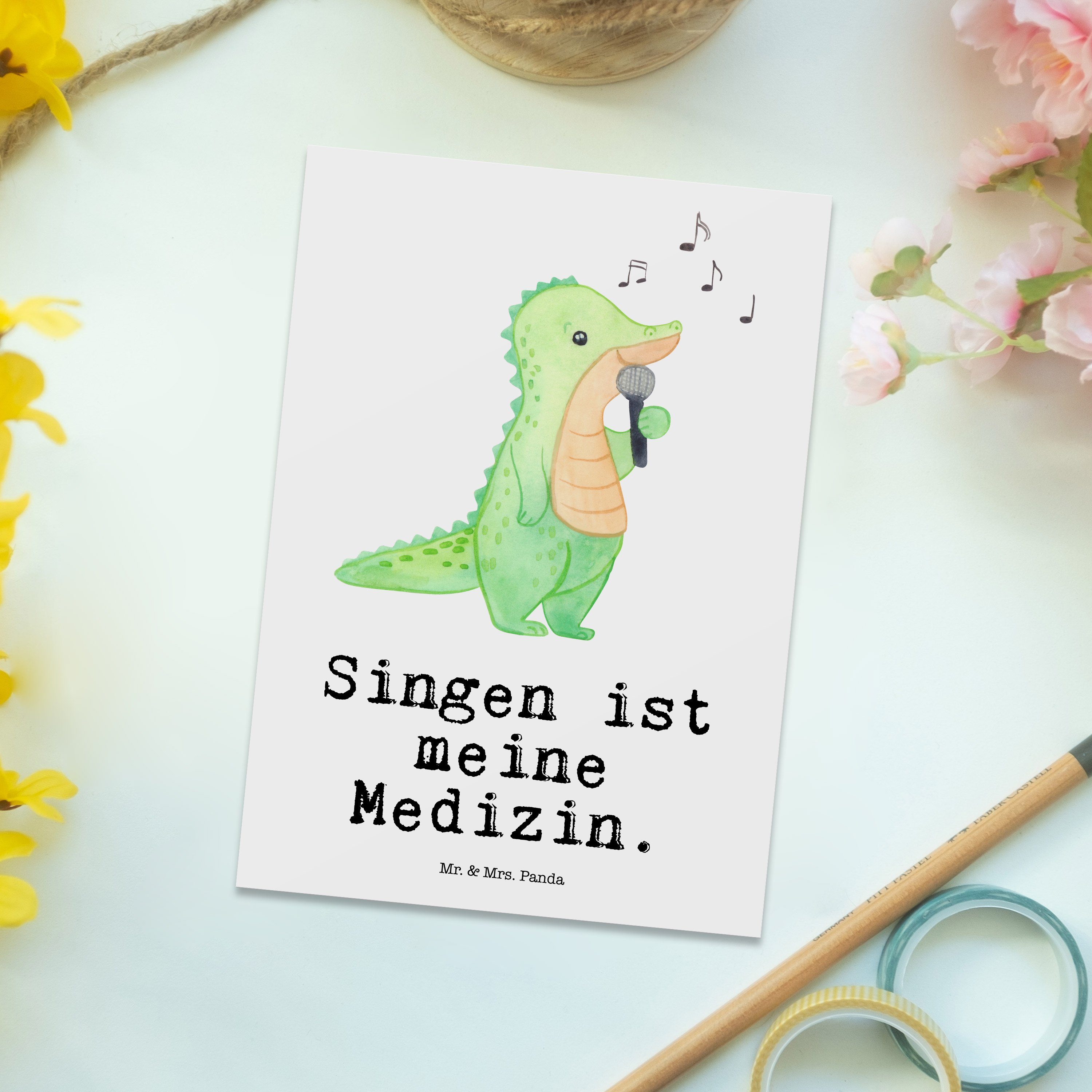 Mr. & Mrs. - - Medizin Geburtstagskarte, Singen Krokodil Postkarte Weiß Einladun Geschenk, Panda