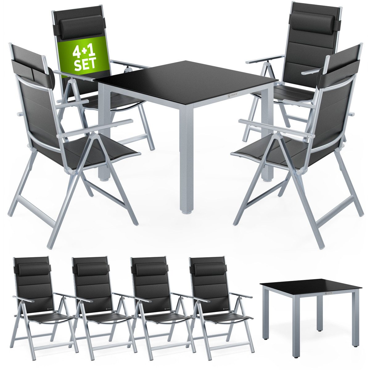 Casaria Garten-Essgruppe Bern Premium, (5-tlg), 4 Personen Aluminium 8-fach verstellbare Lehne inkl. Kissen Wetterfest