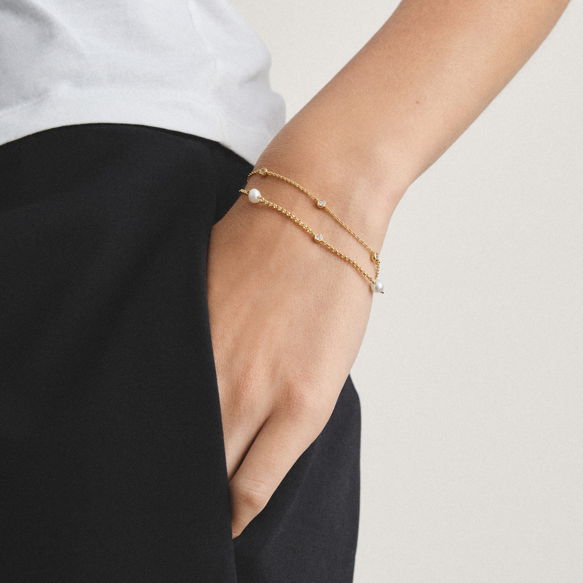 THOMAS SABO Armband Armband gelbgoldfarben mit Perlen, mit Zirkonia (synth)