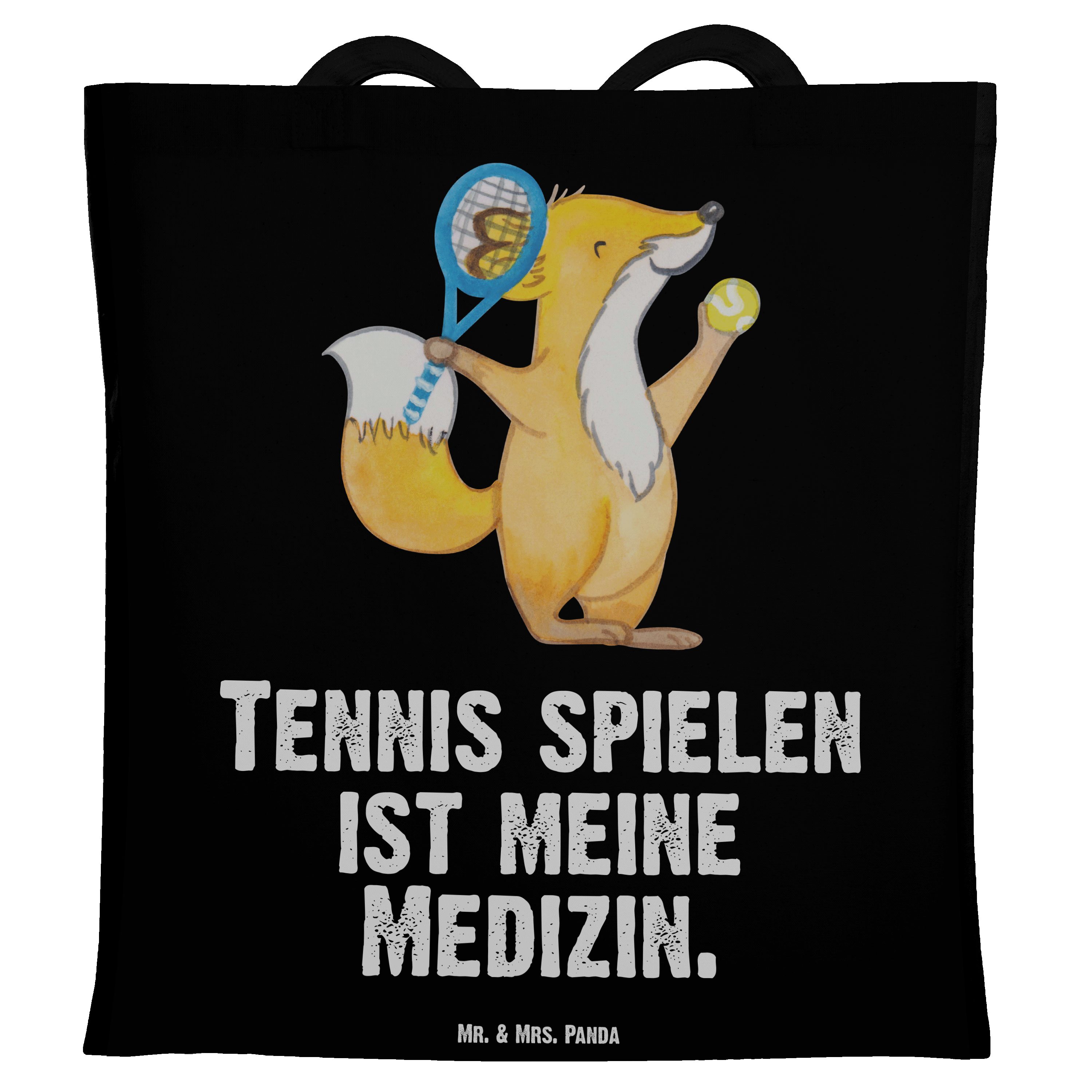 Mr. & Mrs. Panda Tragetasche Fuchs Tennis spielen Medizin - Schwarz - Geschenk, Stoffbeutel, Balls (1-tlg) | Canvas-Taschen