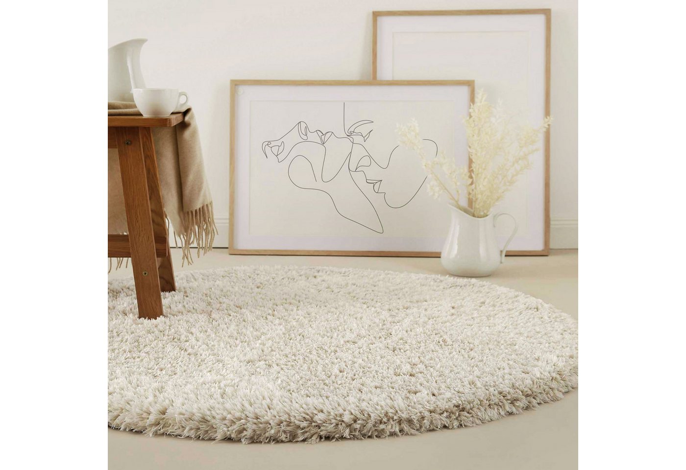 Homie Living Hochflor-Teppich Matteo HL-0961, rund, Höhe: 50 mm, 100% recyceltem PET, Langflor, Shaggy, Wohnzimmer