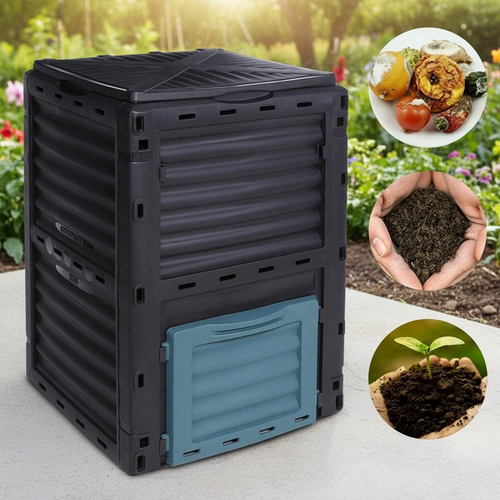 Melko Thermokomposter Schnellkomposter Kompostbehälter 300L 61x61x83CM Garten Balkon, 300 l, (Stück), Schiebetür