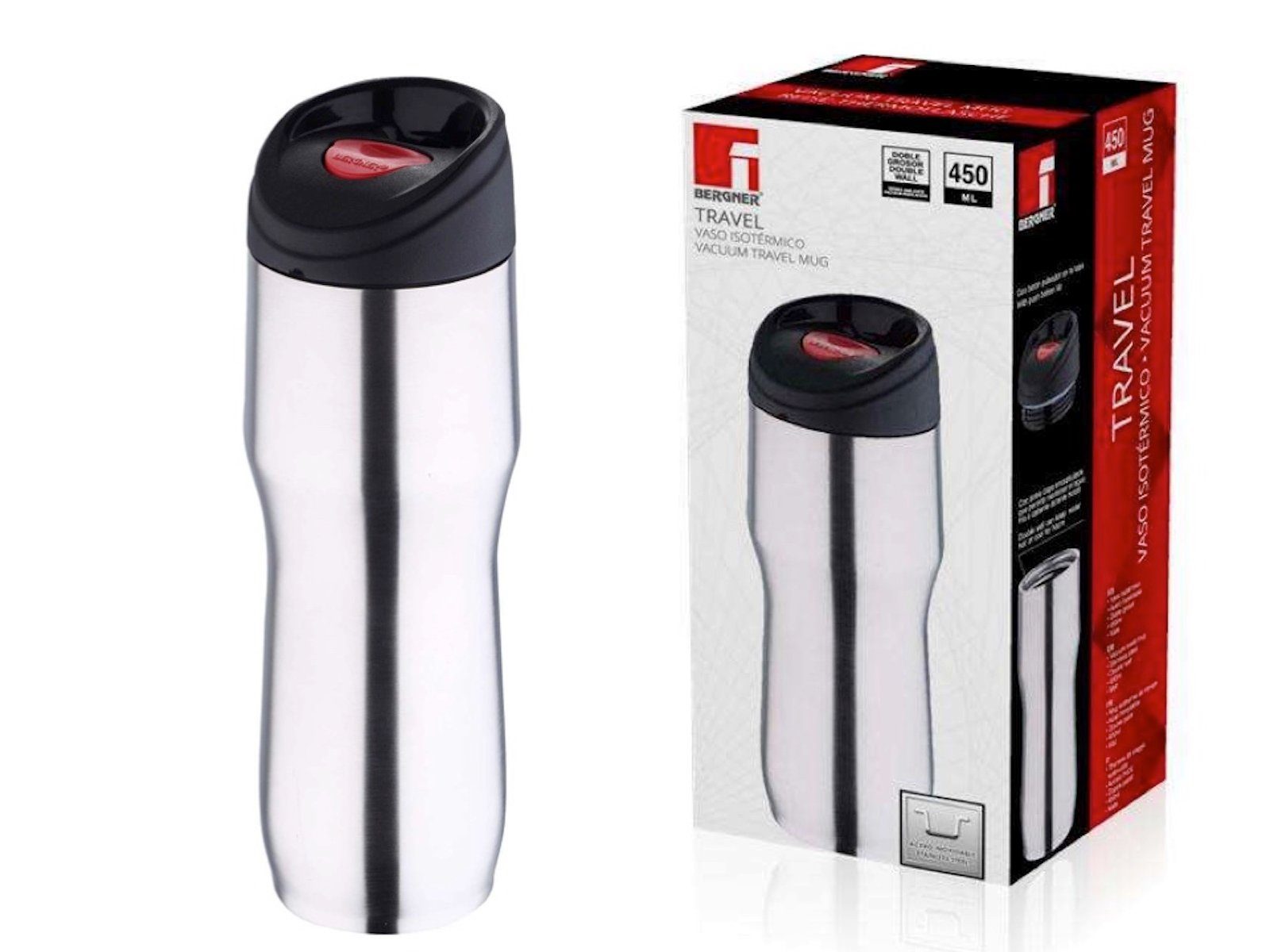Bergner Isolierkanne BERGNER TRAVEL Thermosflasche Vakuumflasche 450ml Edelstahl BG-5966-MM