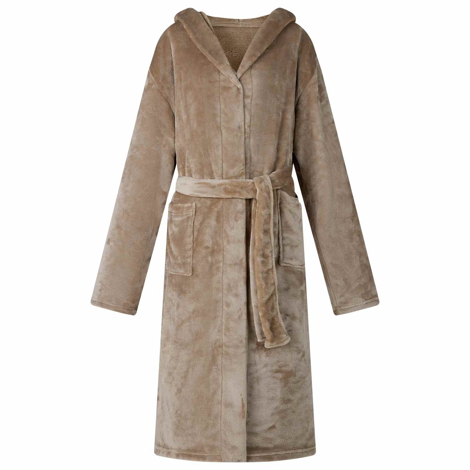 vidaXL Bademantel Bademantel Hoodie Kamel M Flanell, Flanell