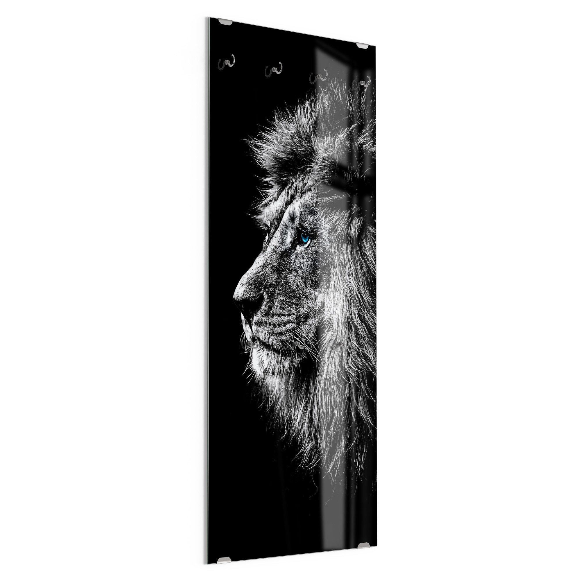 DEQORI Kleiderhaken 'König der Tiere im Profil', Glas Garderobe hängend Flur Jackenhalter modern Wandgarderobe Haken