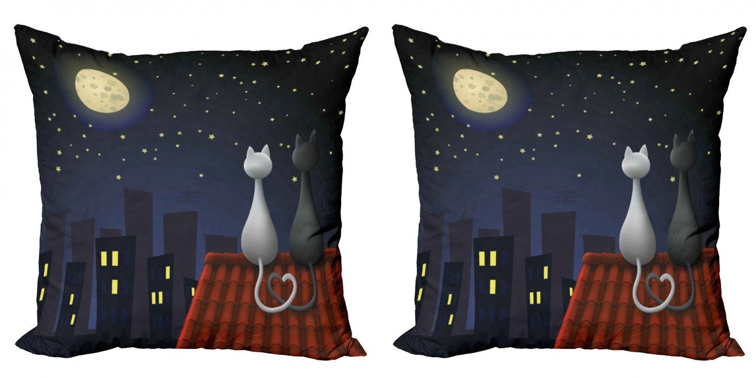 Kissenbezüge Modern Accent Doppelseitiger Digitaldruck, Abakuhaus (2 Stück), Tier Katzen auf dem Dach Valentines
