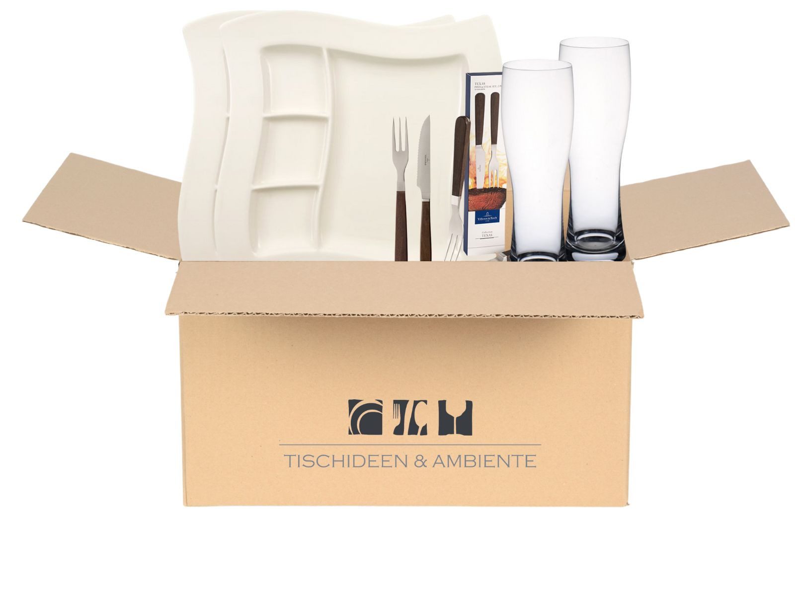 Villeroy & Boch Geschirr-Set Geschenkbox Männerabend Weizen 6tlg, Premium Porcelain / Edelstahl / Glas