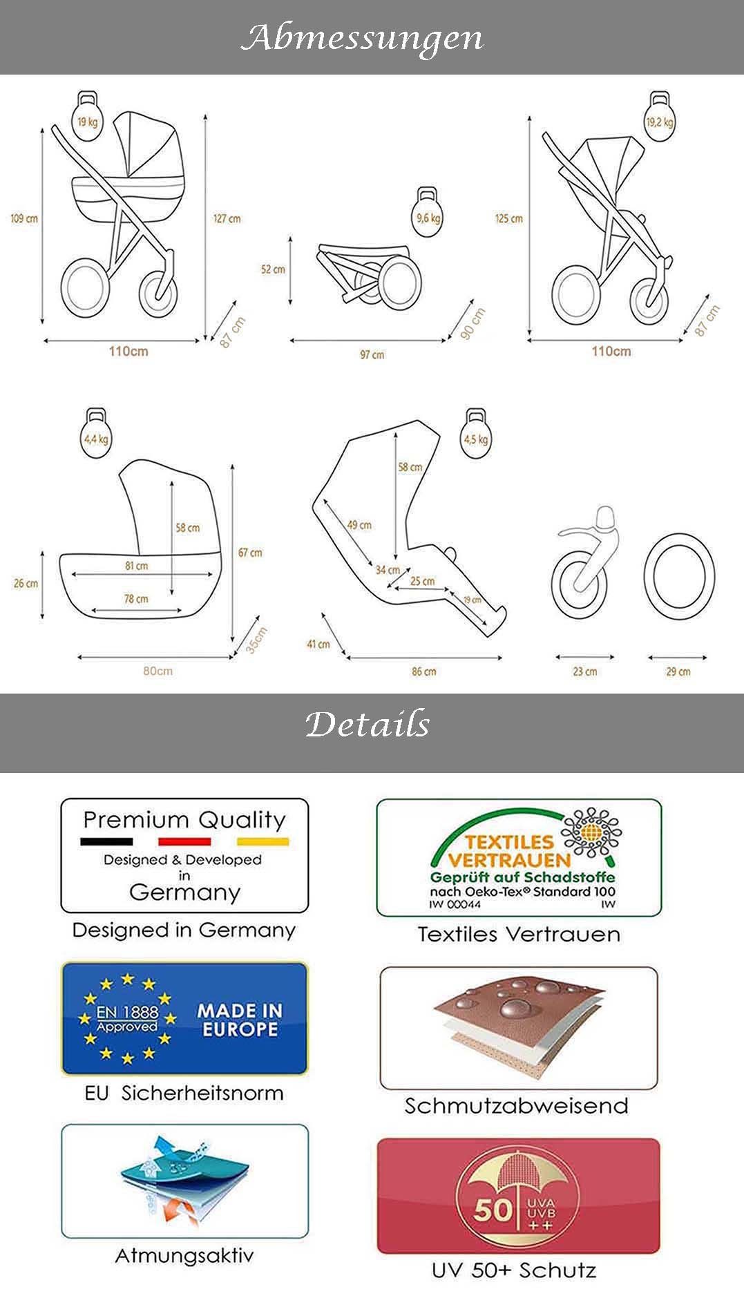 BabyMerc Zwillingswagen Duet Lux Gold 2 in 1 inkl. Sportsitze in 20 Farben