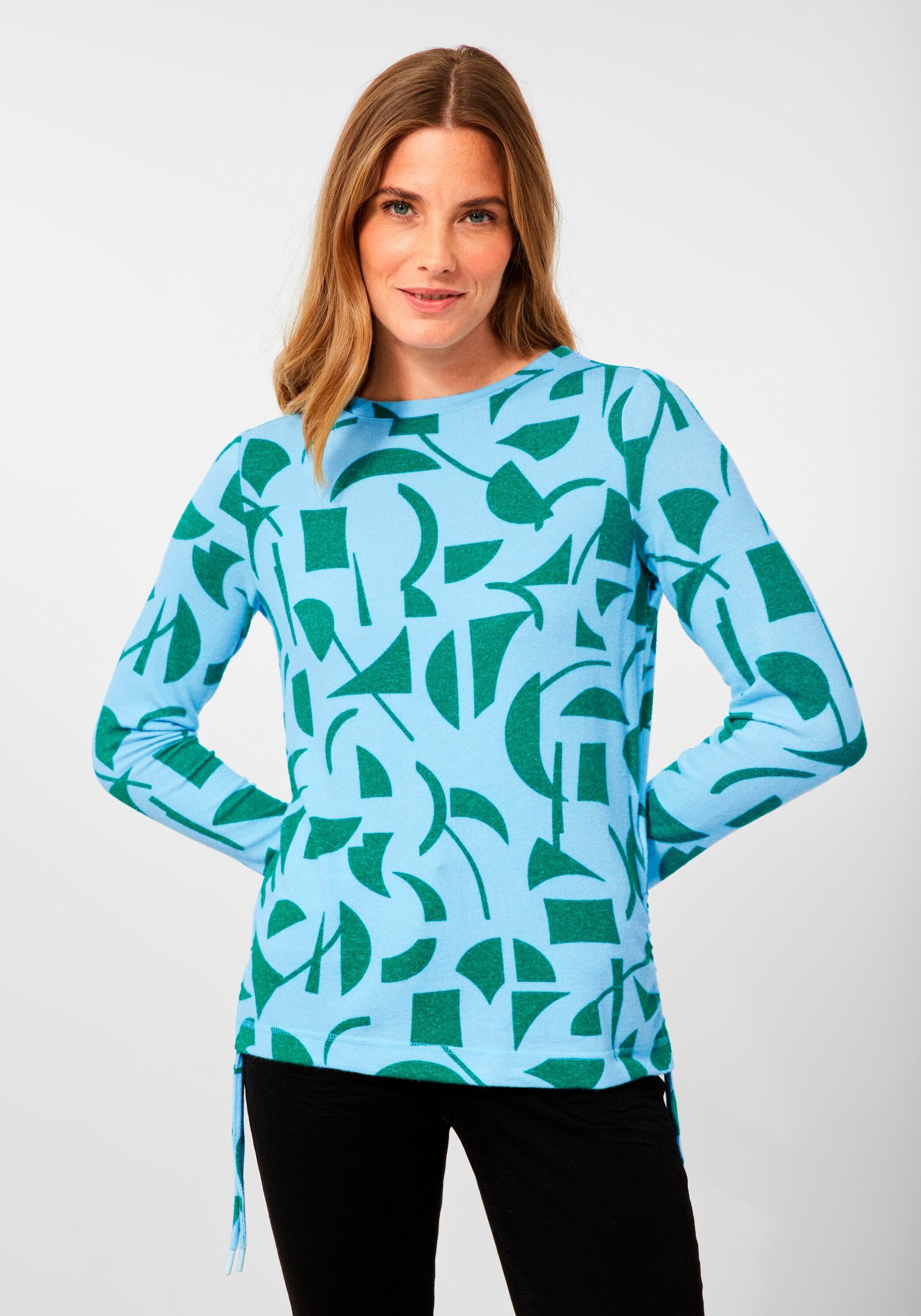 Cecil Print-Shirt U-Boot-Ausschnitt mit graublau