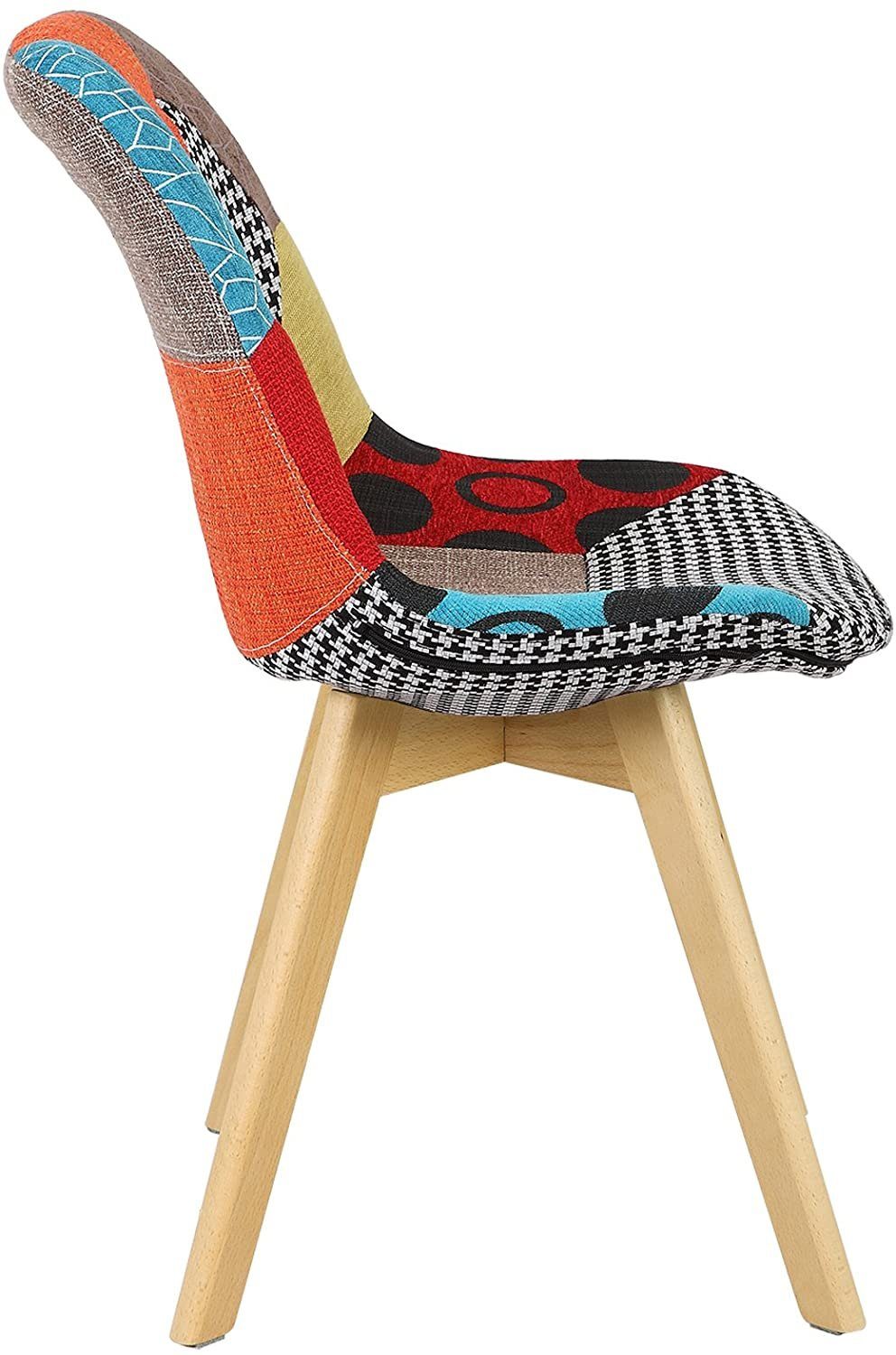St), Patchwork Leinen Stühle, Mehrfarbig Stoff (1 Woltu Holzbeine 4-Fußstuhl