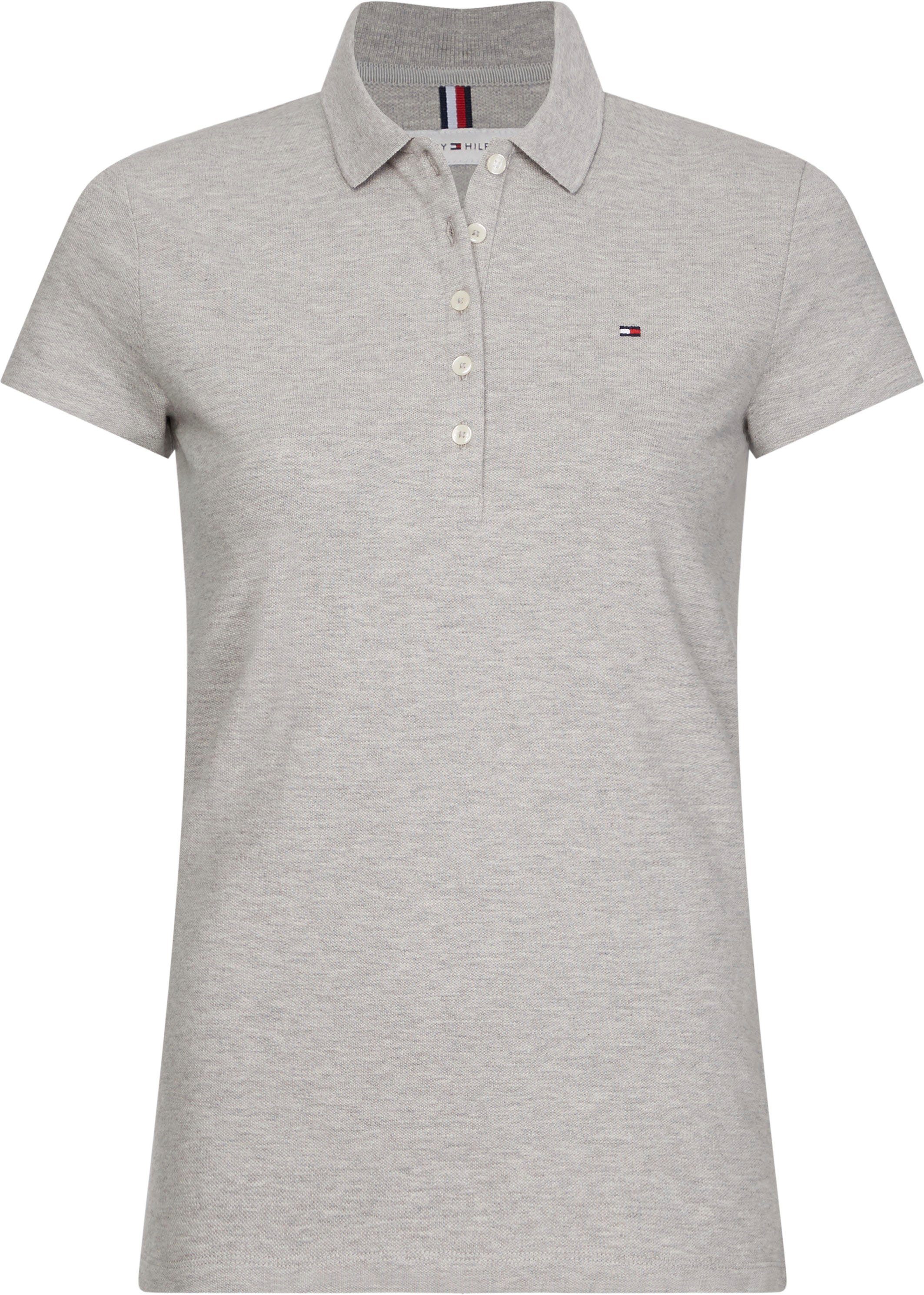 Tommy Hilfiger Poloshirt SLIM Logo-Flag Tommy seitlich Schlitzen TOP ROUND-NK kleinen mit SS Hilfiger 